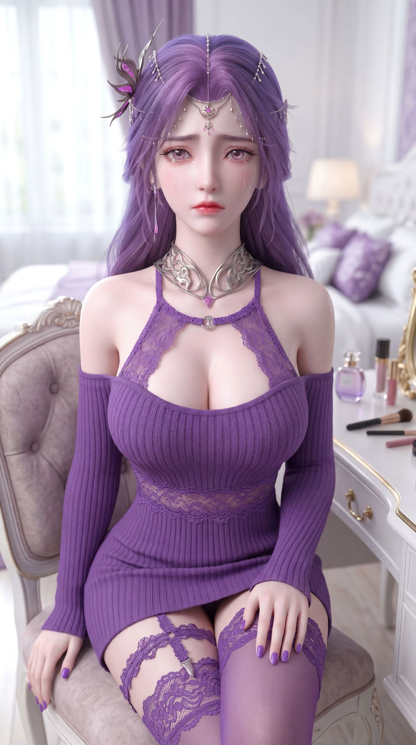 动漫完美世界 国漫女神 紫色韵味 云曦 手机锁屏 性感福利,第1张