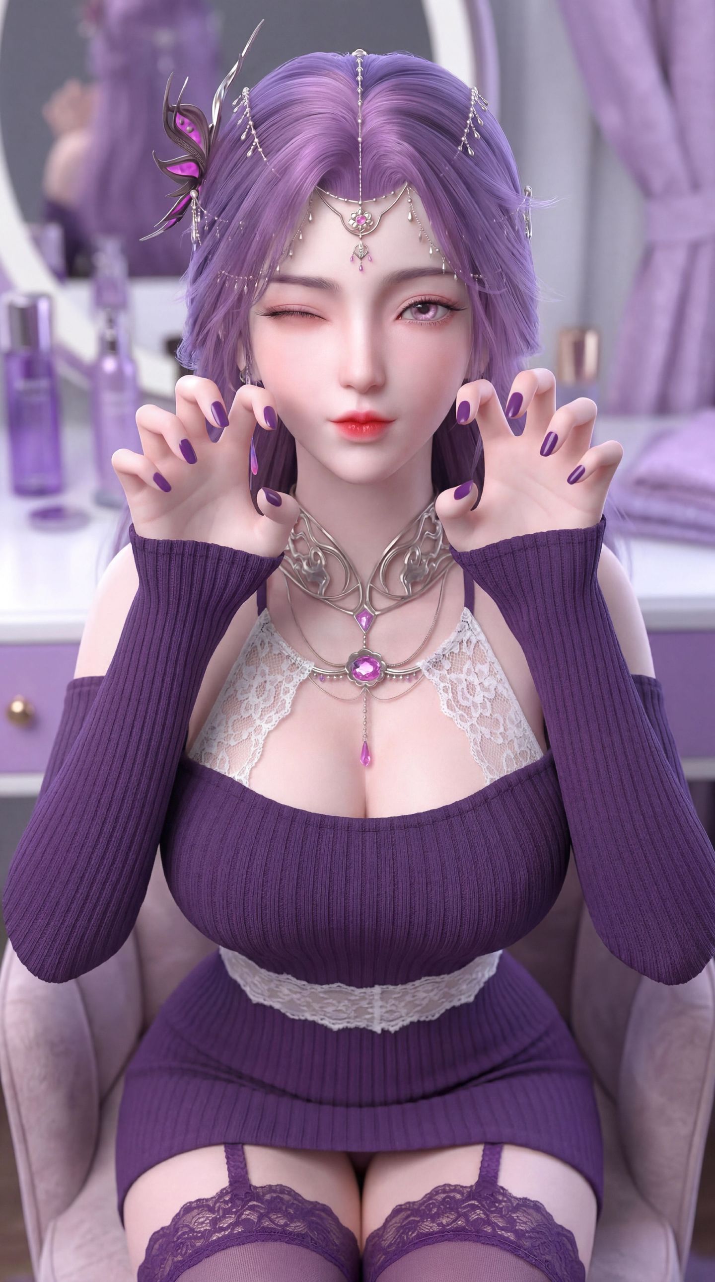 动漫完美世界 国漫女神 紫色韵味 云曦 手机锁屏 性感福利,第4张