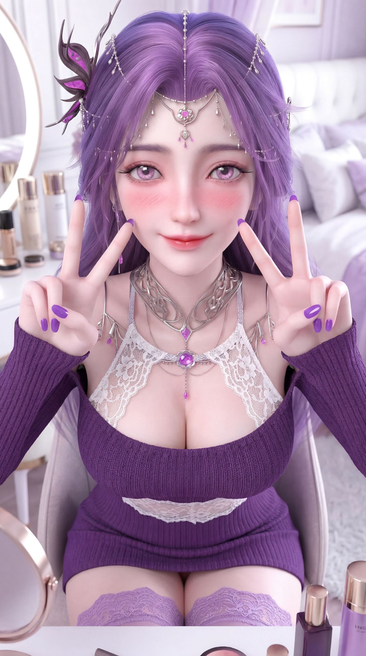 动漫完美世界 国漫女神 紫色韵味 云曦 手机锁屏 性感福利,第2张