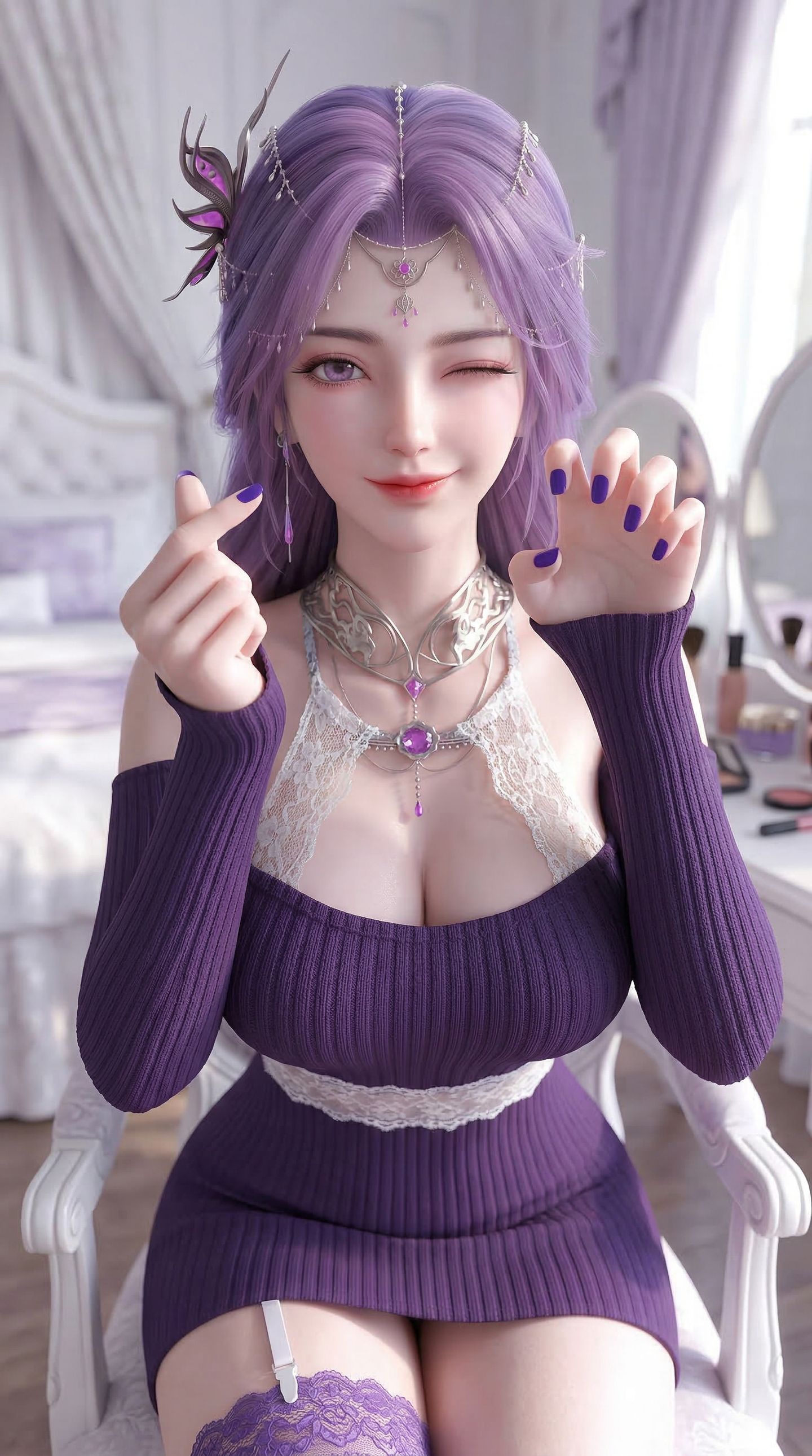 动漫完美世界 国漫女神 紫色韵味 云曦 手机锁屏 性感福利,第6张