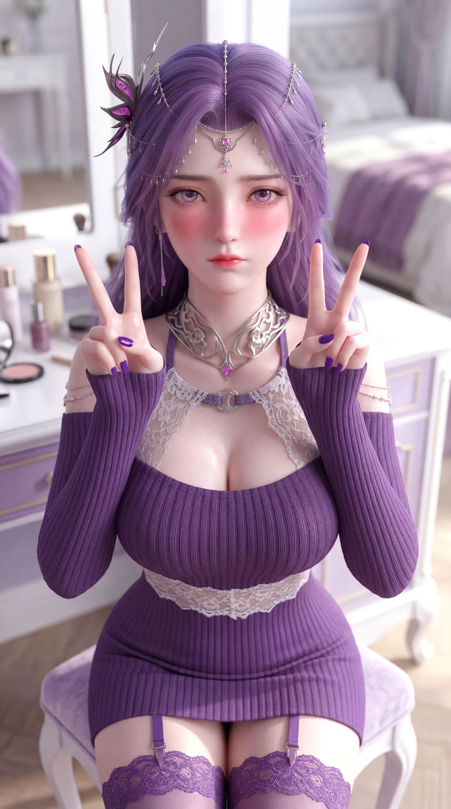 动漫完美世界 国漫女神 紫色韵味 云曦 手机锁屏 性感福利,第7张