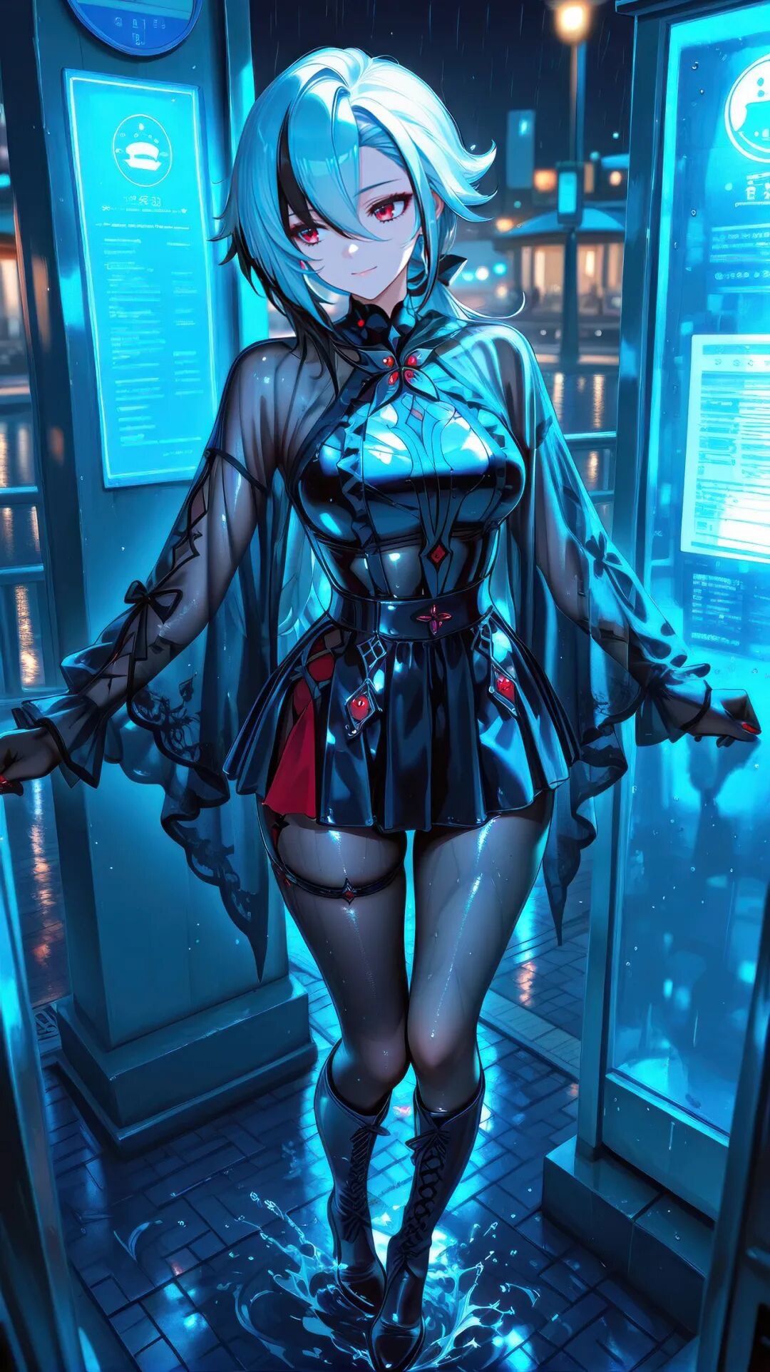 二次元游戏壁纸 原神仆人阿蕾奇诺 黑丝大长腿 冷色调,第2张