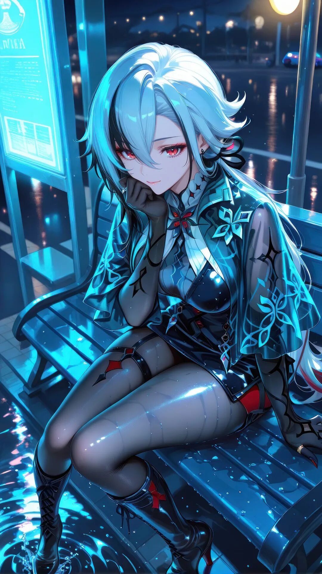 二次元游戏壁纸 原神仆人阿蕾奇诺 黑丝大长腿 冷色调,第3张