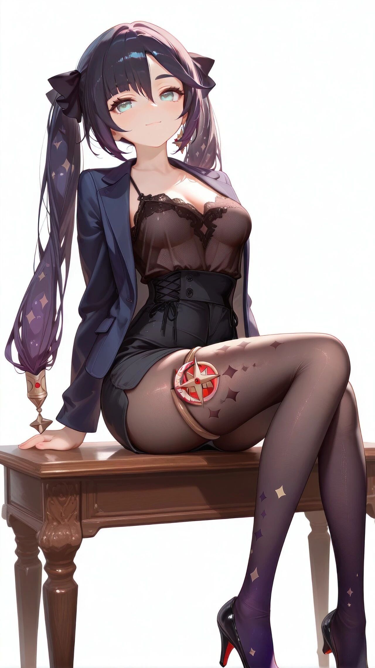 二次元唯美系 原神莫娜上班版 黑丝裤袜大长腿,第3张