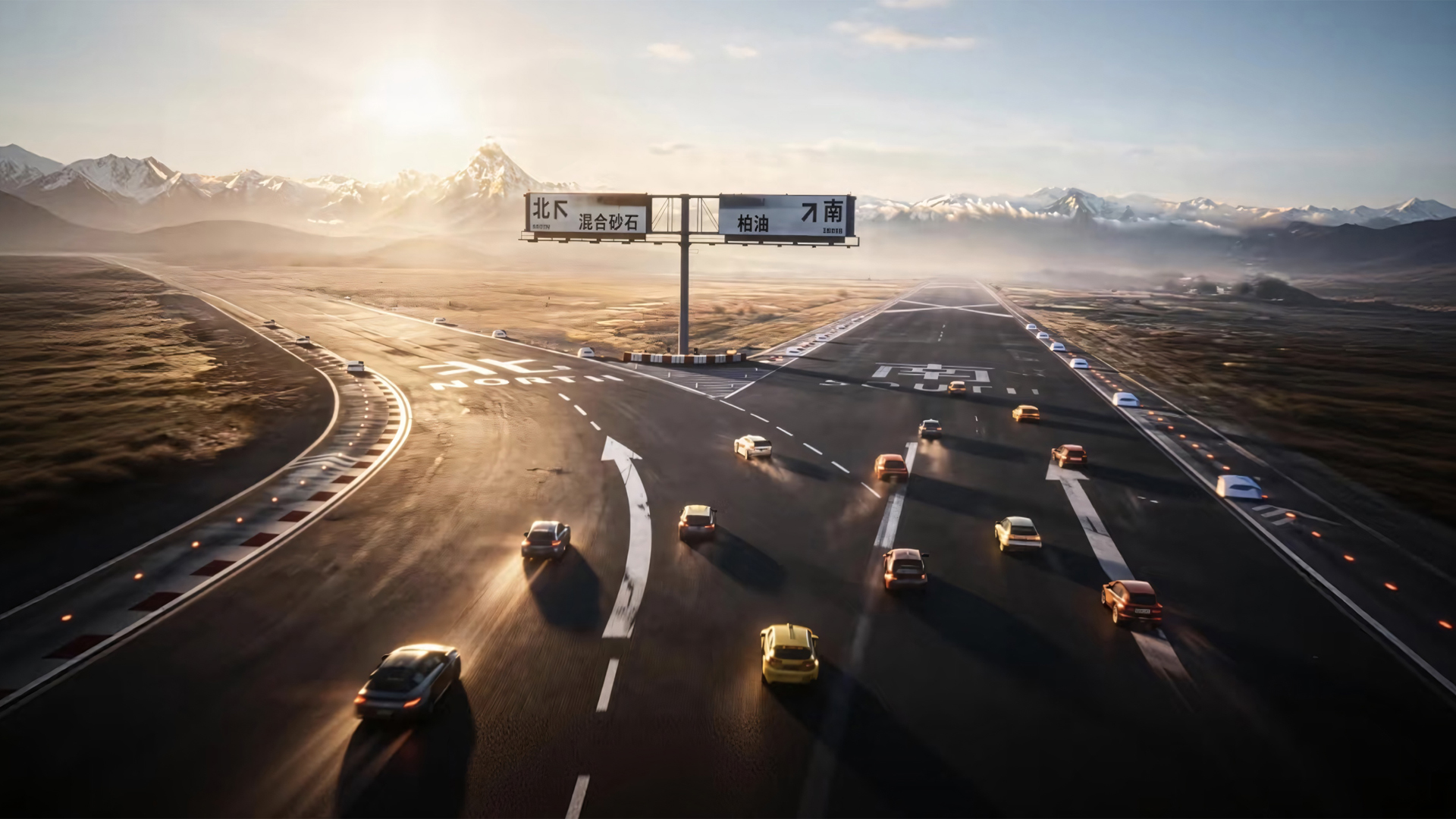 电影【飞驰人生3】分叉路口 公路汽车 高清电脑壁纸,第1张