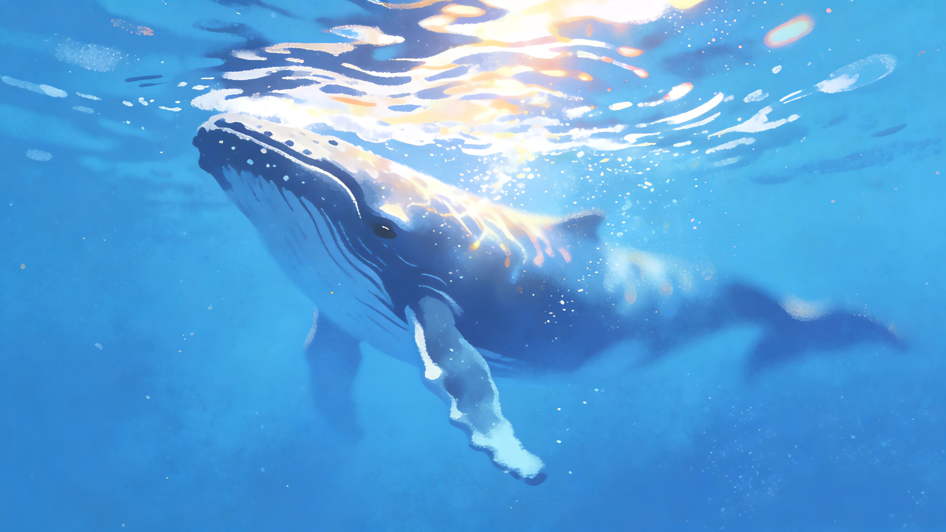 鲸鱼 蓝色大海 绘画 桌面壁纸,第1张