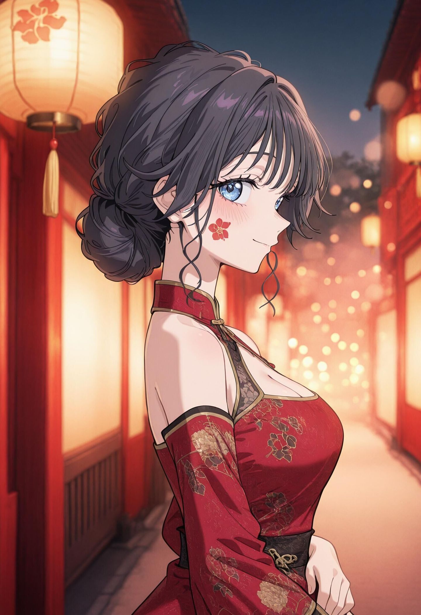 和栗薰子 新春喜庆红旗袍 熏香花朵凛然绽放 二次元动漫,第3张