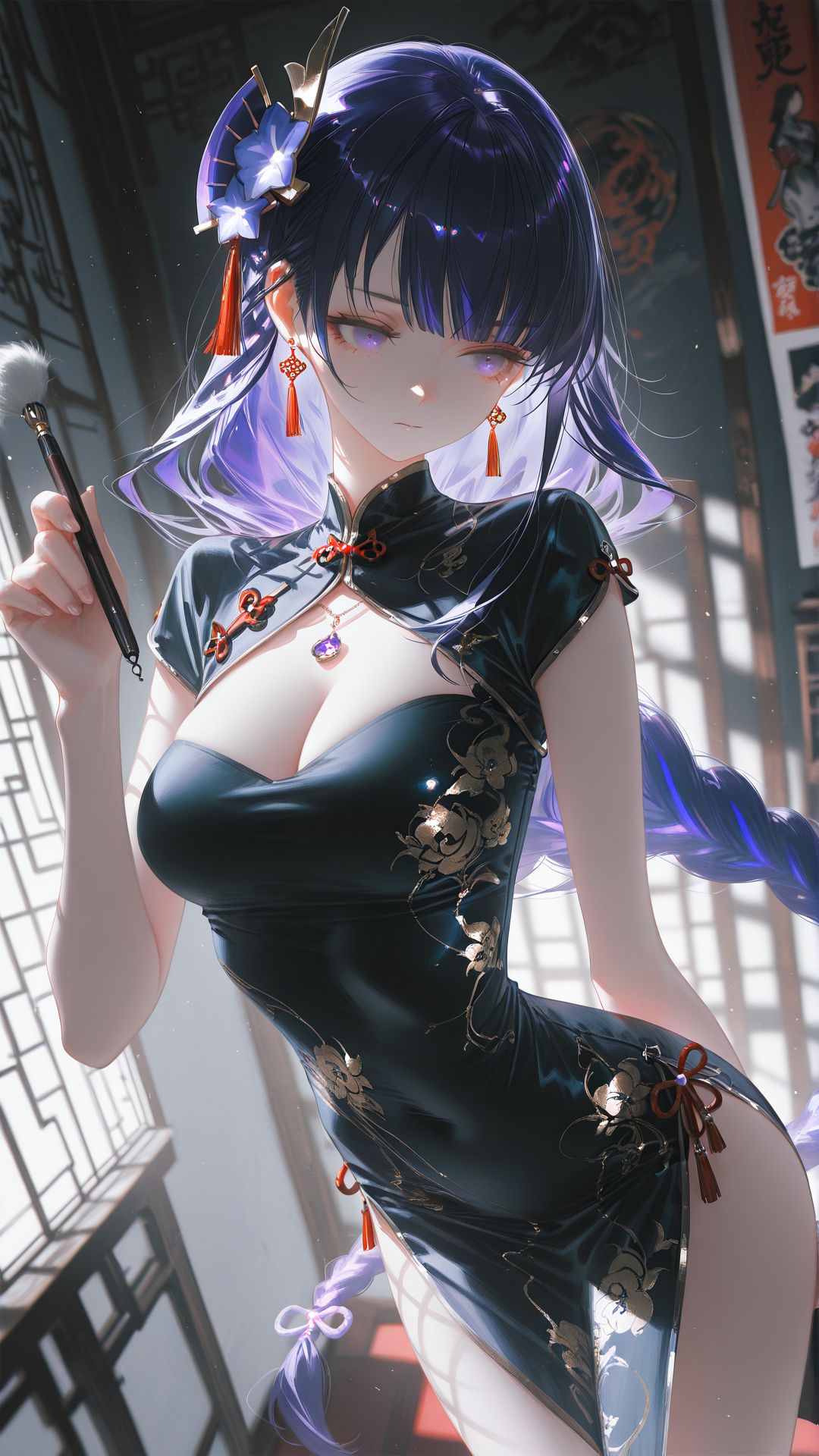 书中自有颜如玉 二次元游戏原神女团手机壁纸 旗袍古风,第1张