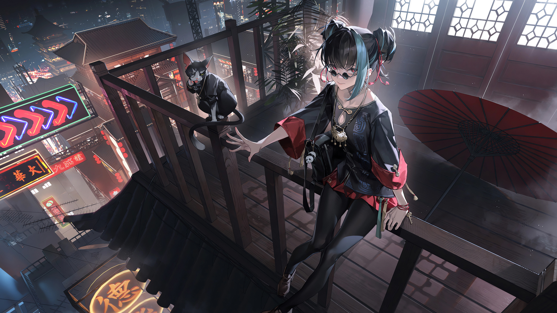 墨镜少女 国漫 赛博古风壁纸,第1张