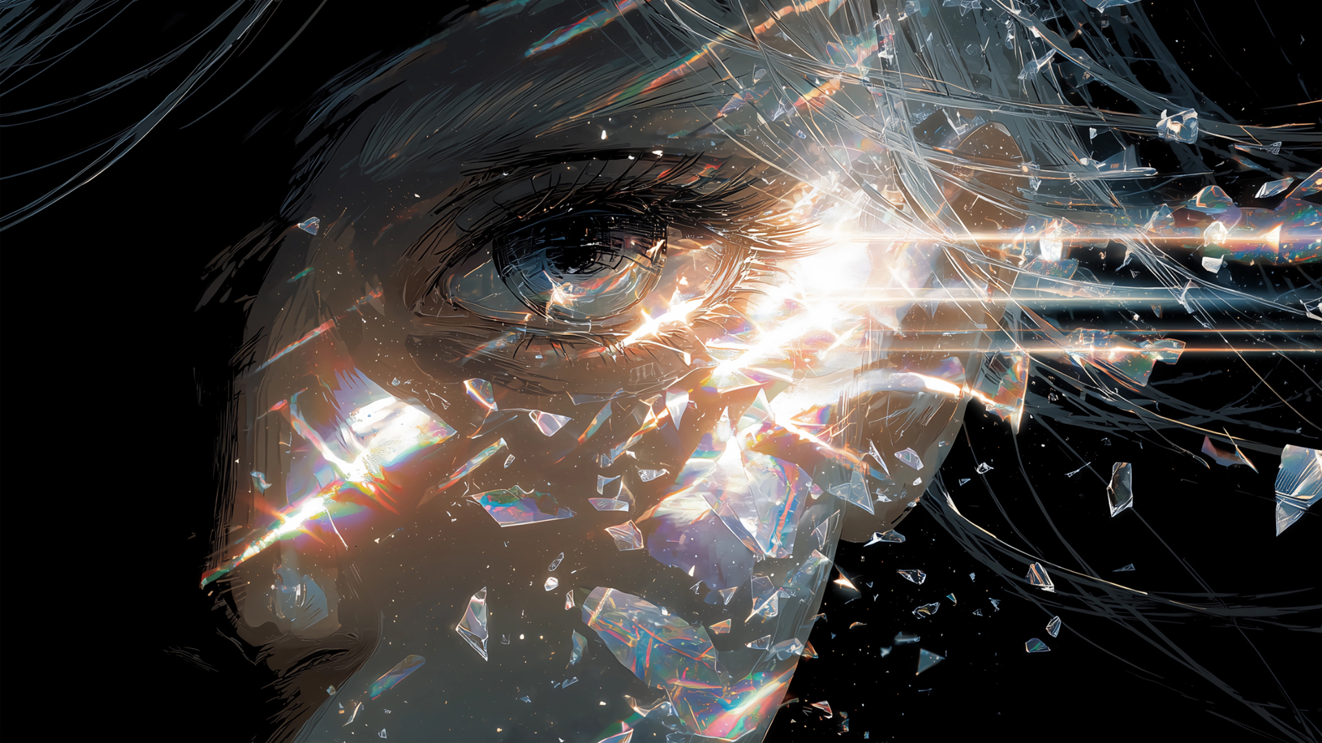 玻璃 人物女孩 脸 眼睛 暗黑桌面壁纸,第1张