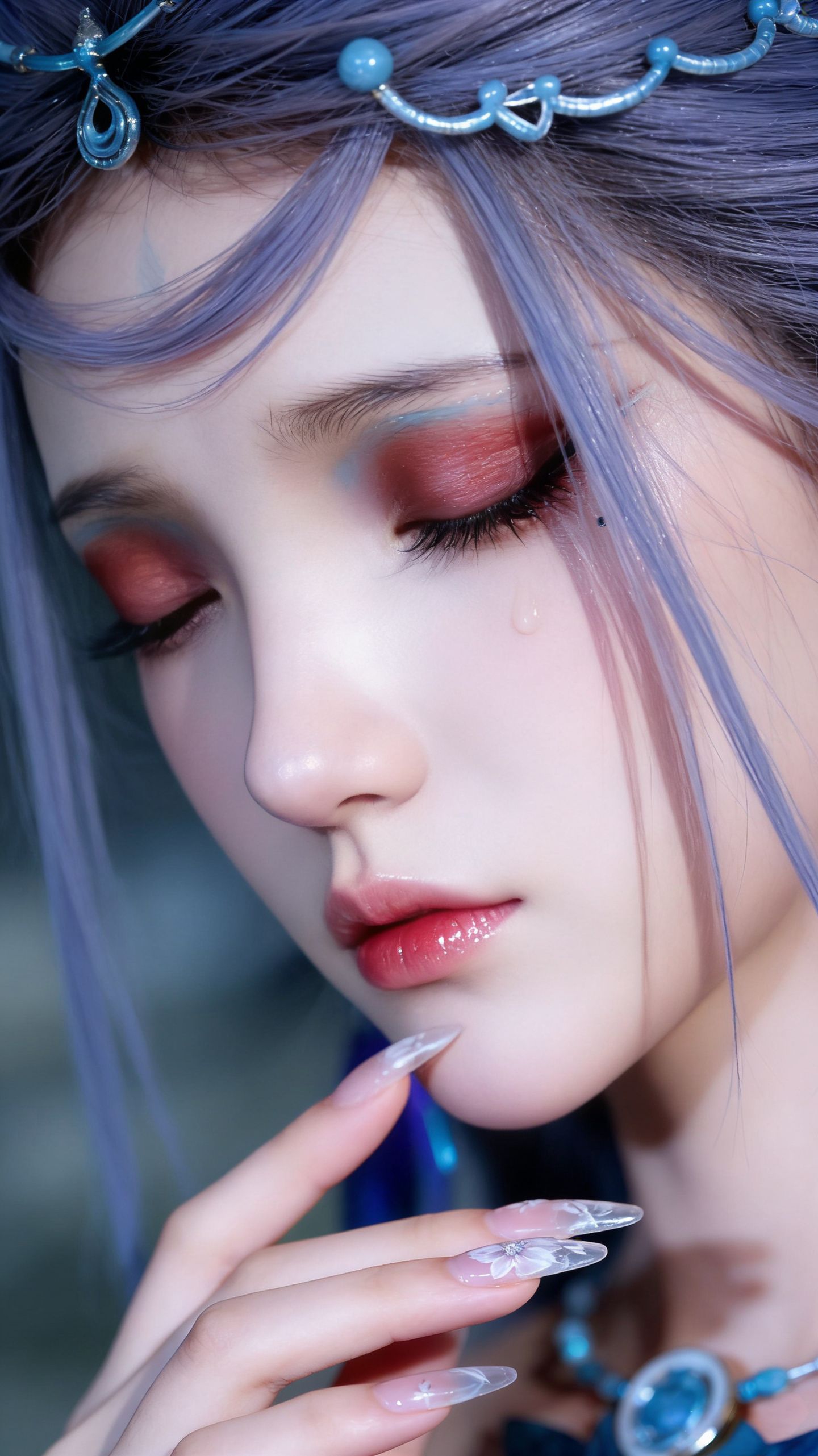 泪珠滑落的瞬间，谁懂这种破碎感！ ai生成 国漫女神写实,第2张