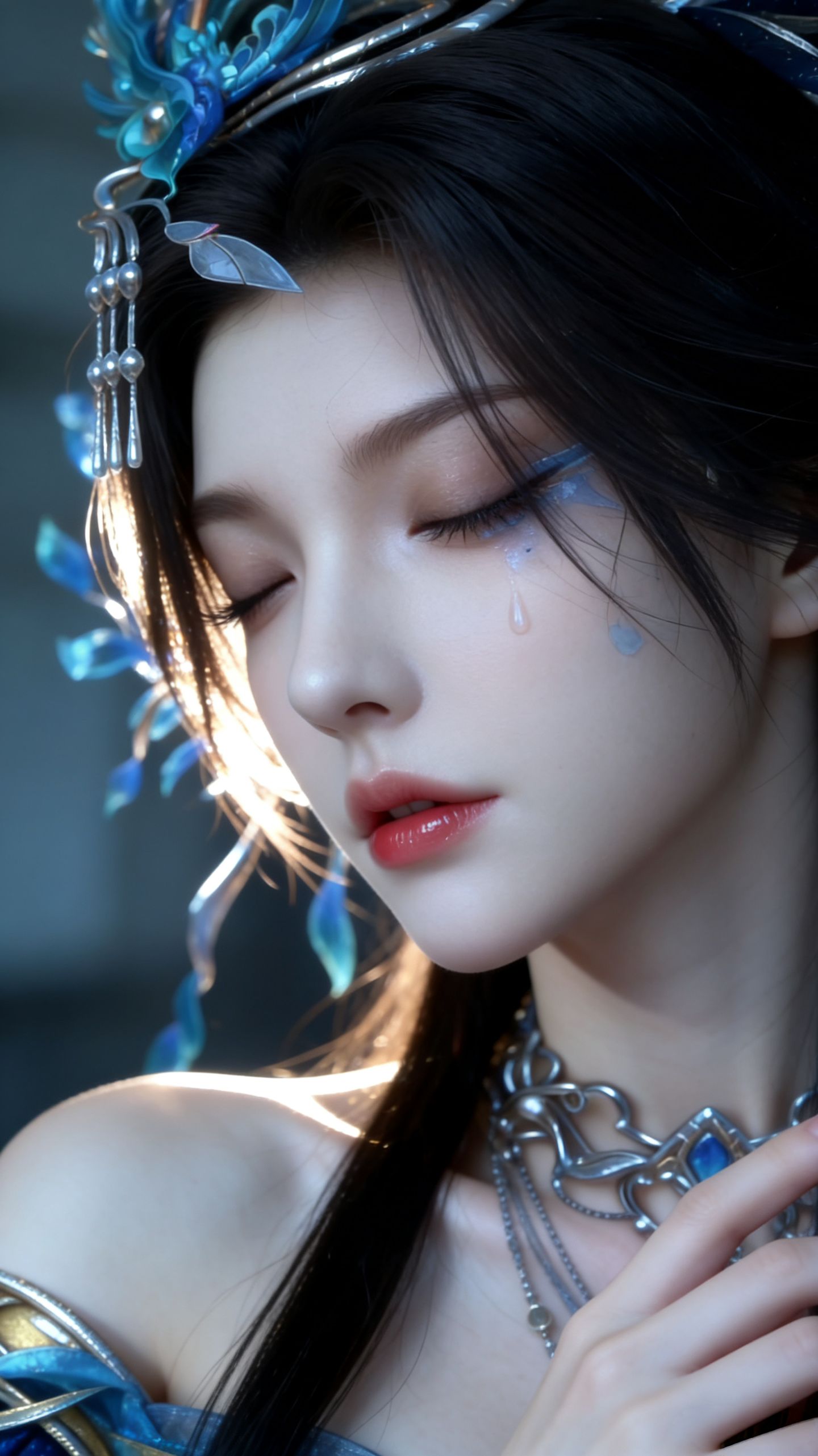 泪珠滑落的瞬间，谁懂这种破碎感！ ai生成 国漫女神写实,第4张