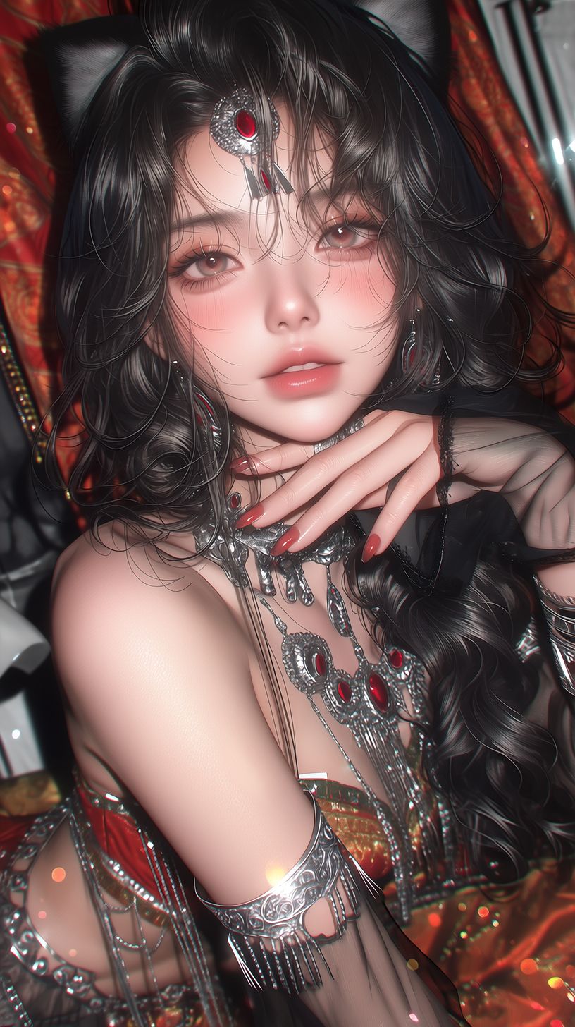 猫系可爱女孩 手机壁纸 背景图片 Ai生成 青春活力,第2张