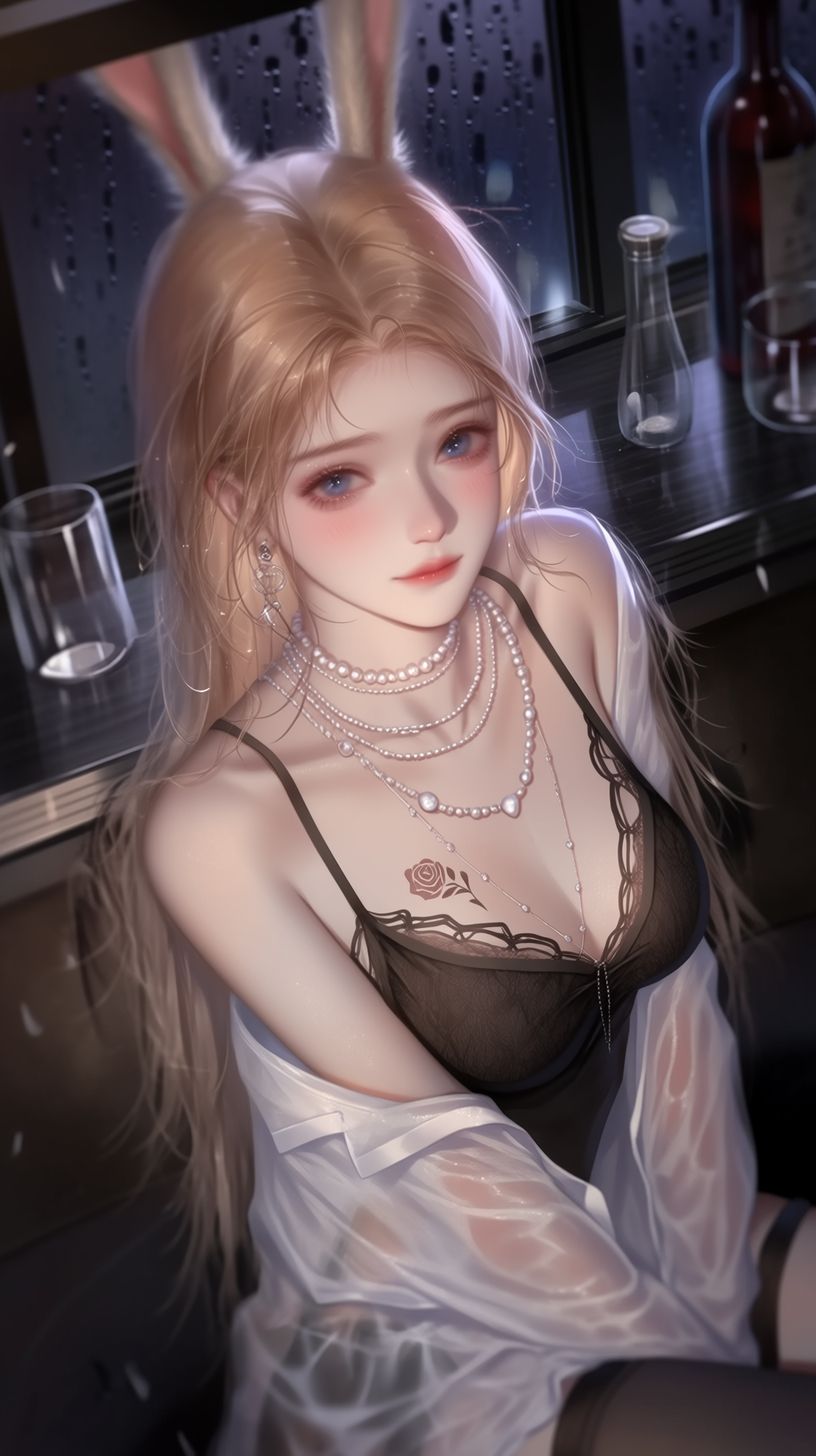 兔女郎 代入脸 星野 青丘语 酒吧的雨夜 性感美女,第1张