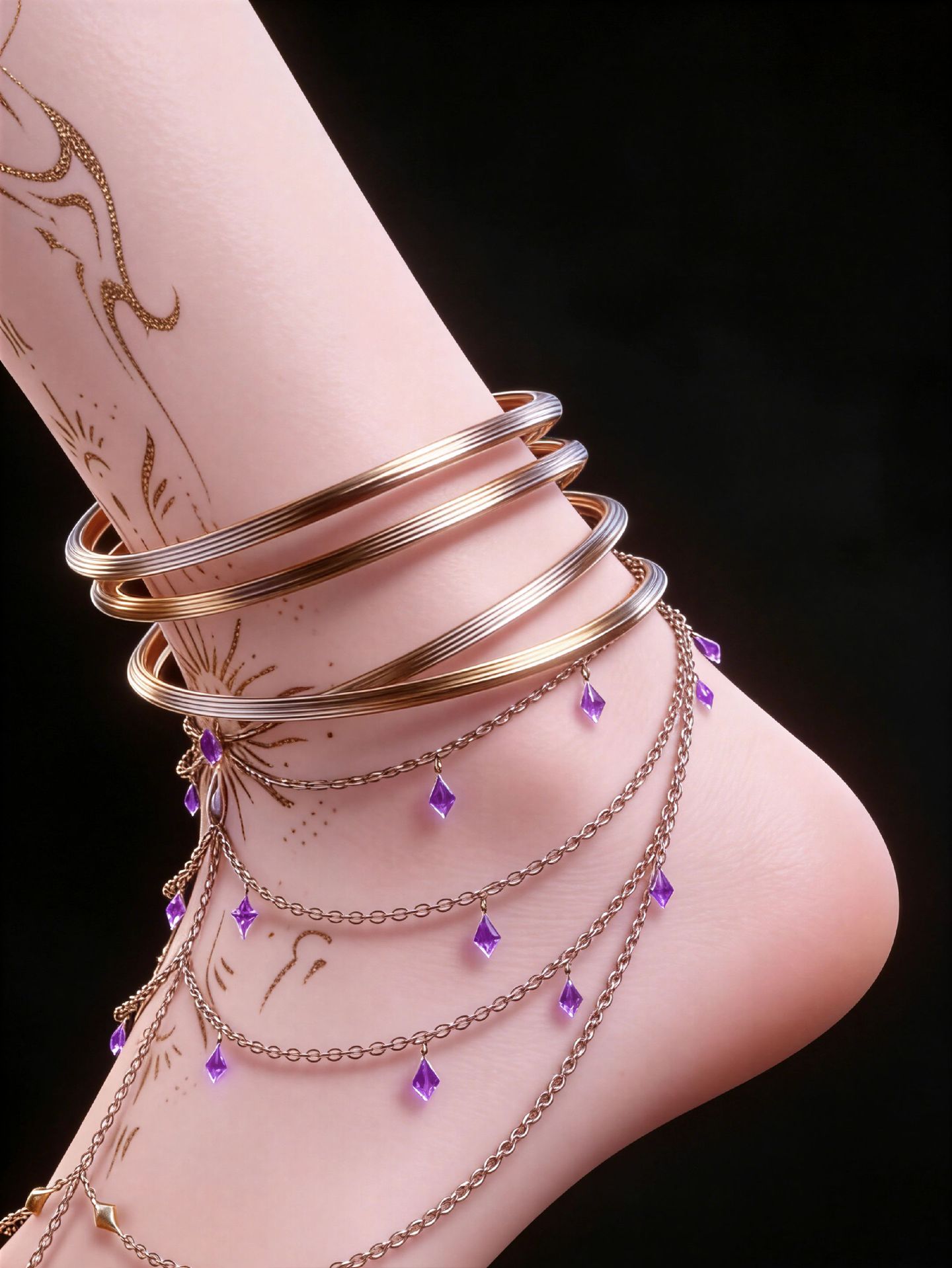 天穹长老的脚部建模细节 国漫女神 百炼成神动画 脚链,第6张