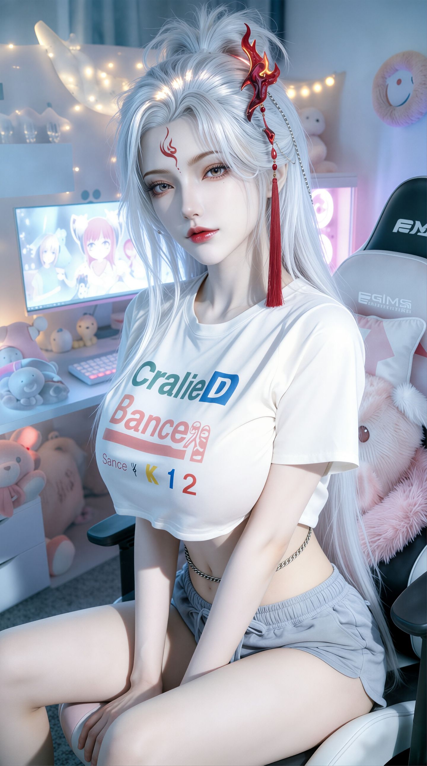 游戏美女壁纸 白发御姐 逆水寒 伽萨 电竞房,第1张