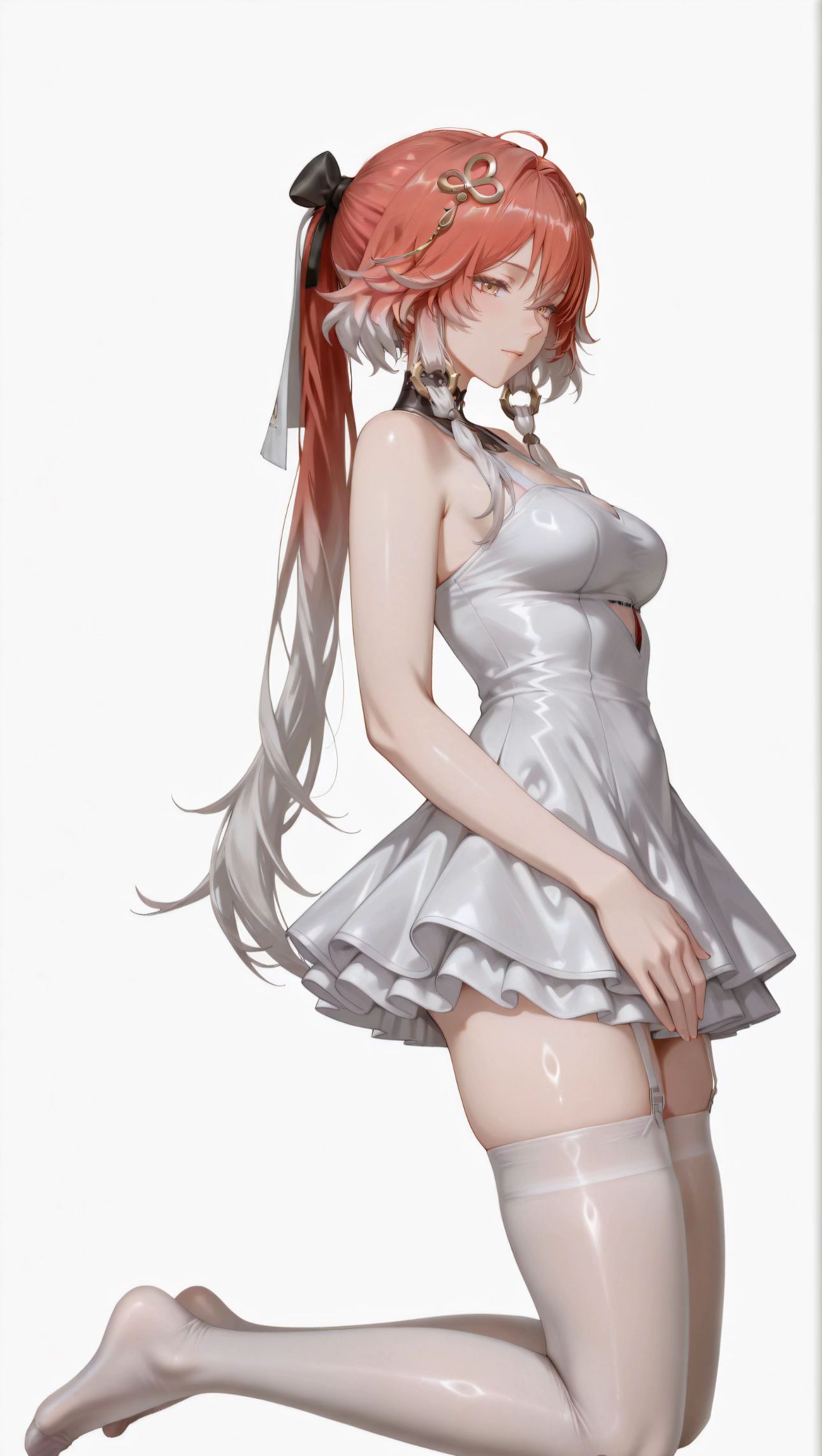 游戏鸣潮长离 二次元手游壁纸 睡衣白丝袜过膝袜,第2张