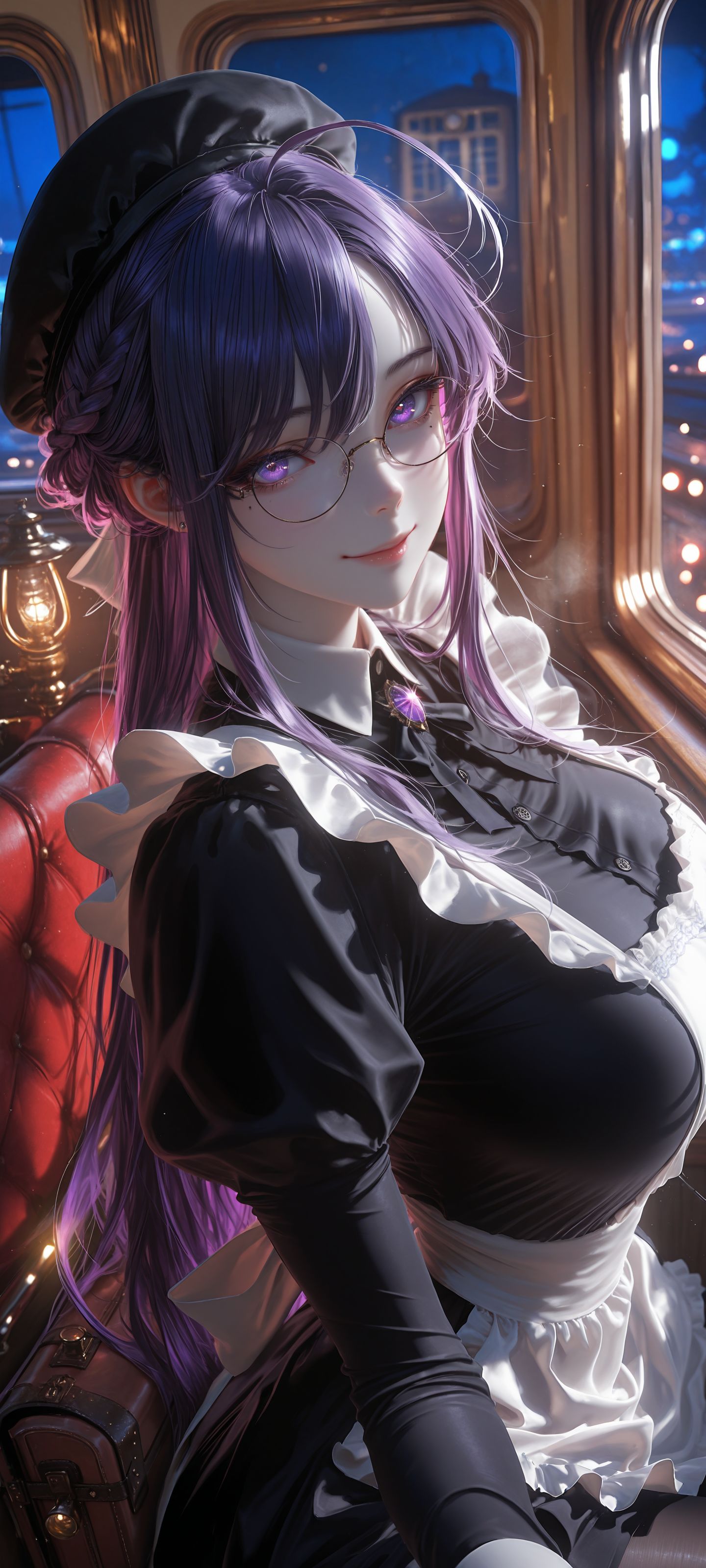 女仆装 紫色头发 AI创作 高清性感美女壁纸,第3张