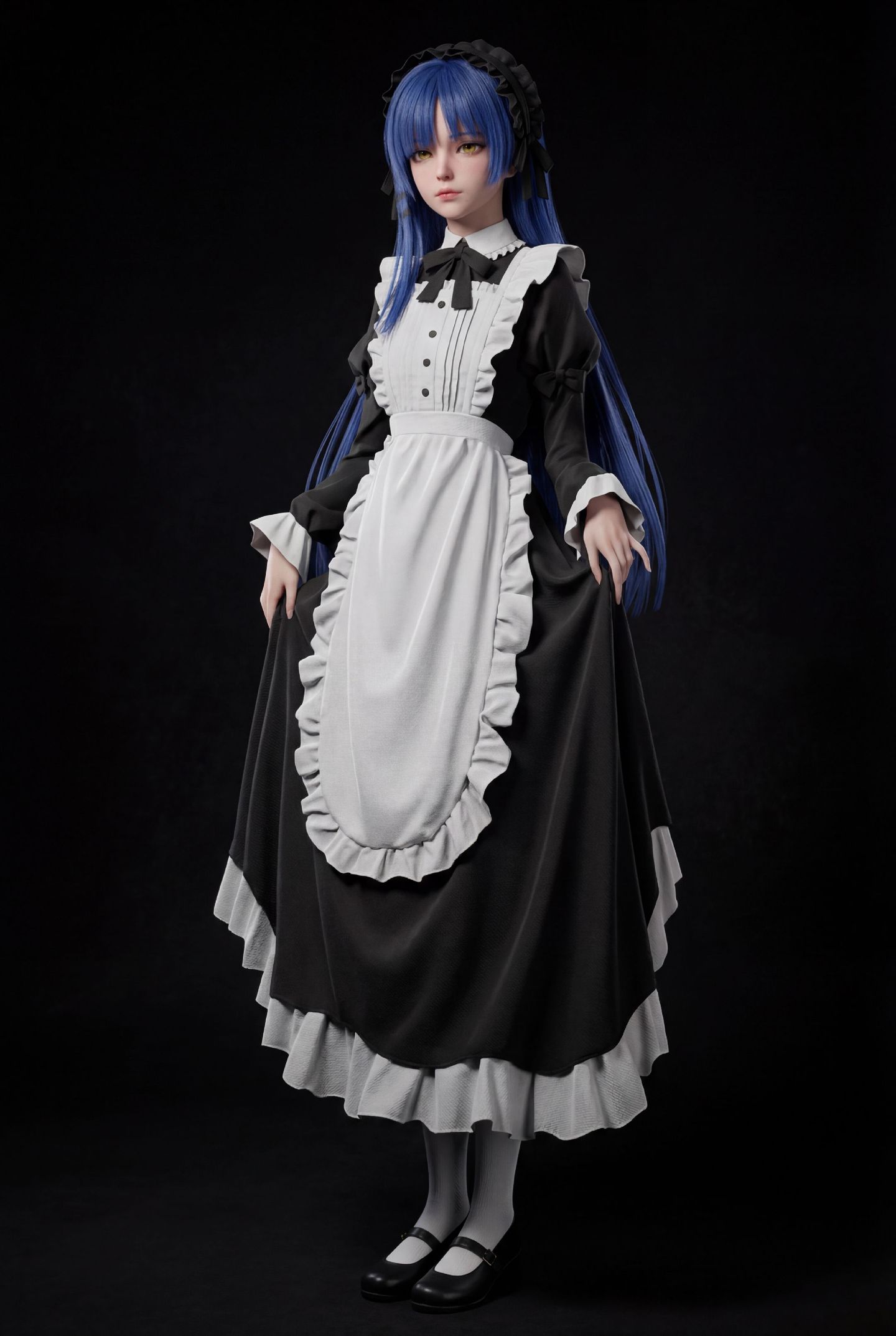 女仆长发凉 手办既视感 建模 模型 山田凉 孤独摇滚 渲染 风格 白丝蕾丝高跟鞋,第4张