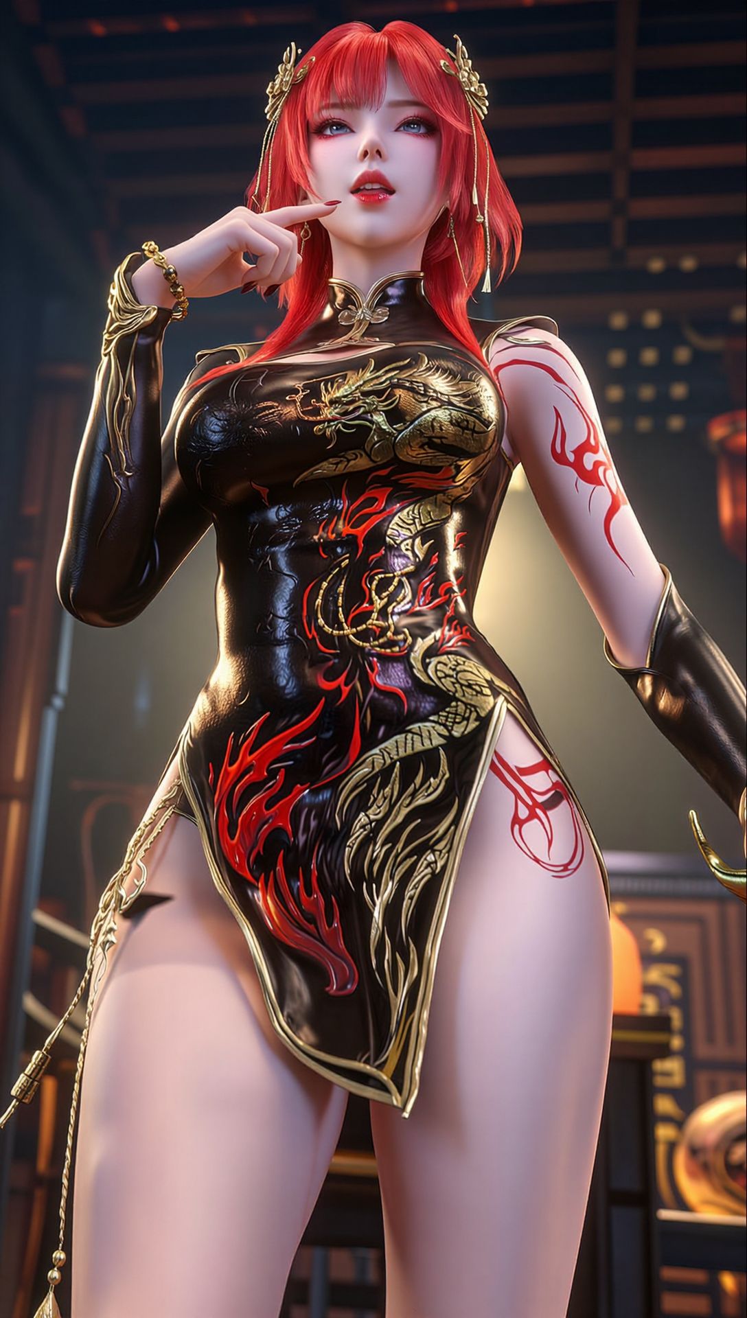 超高清 百炼成神 朱绾 红发黑金旗袍 国漫壁纸分享 性感动漫角色,第1张