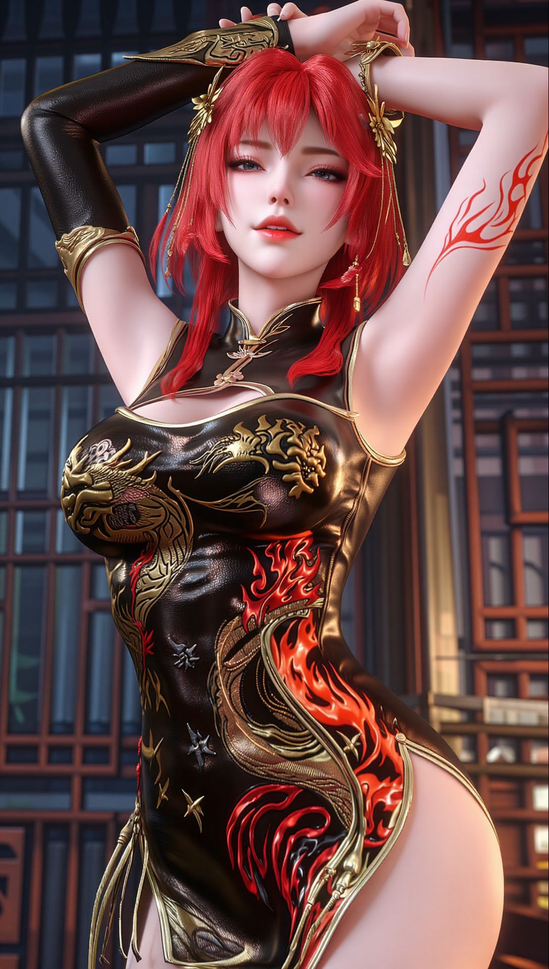 超高清 百炼成神 朱绾 红发黑金旗袍 国漫壁纸分享 性感动漫角色,第7张