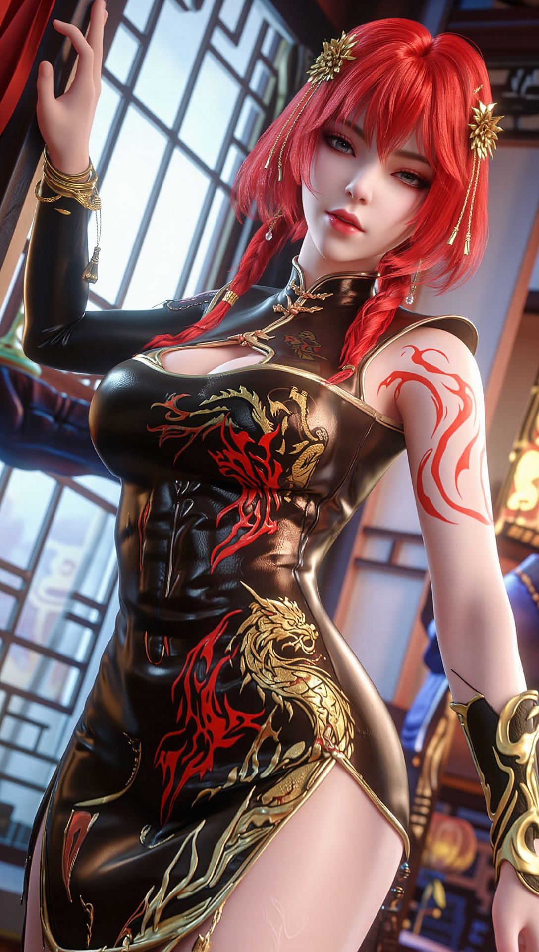 超高清 百炼成神 朱绾 红发黑金旗袍 国漫壁纸分享 性感动漫角色,第6张