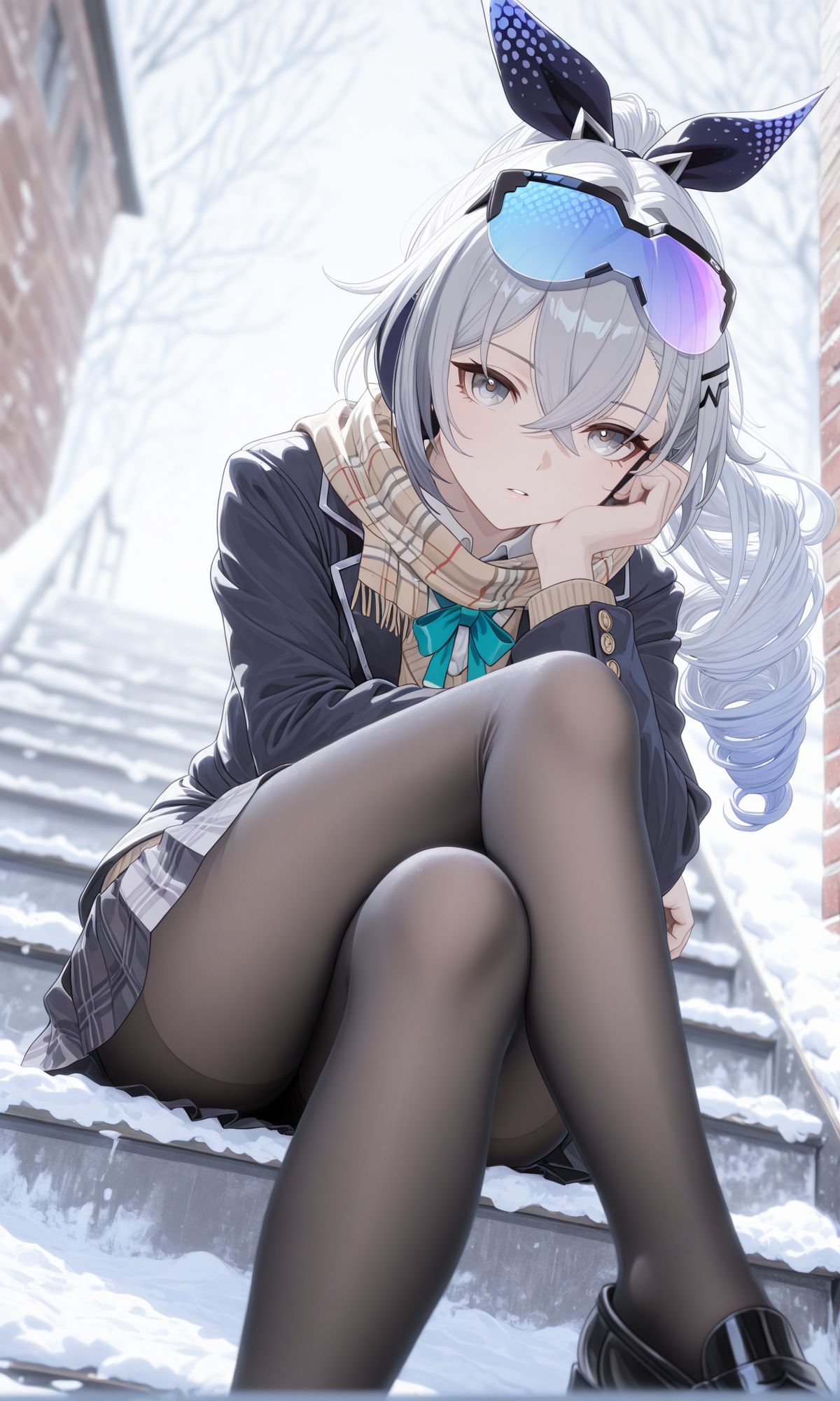 崩坏星穹铁道 同人图 二次元游戏 黑丝裙子大长腿 雪景阶梯,第1张