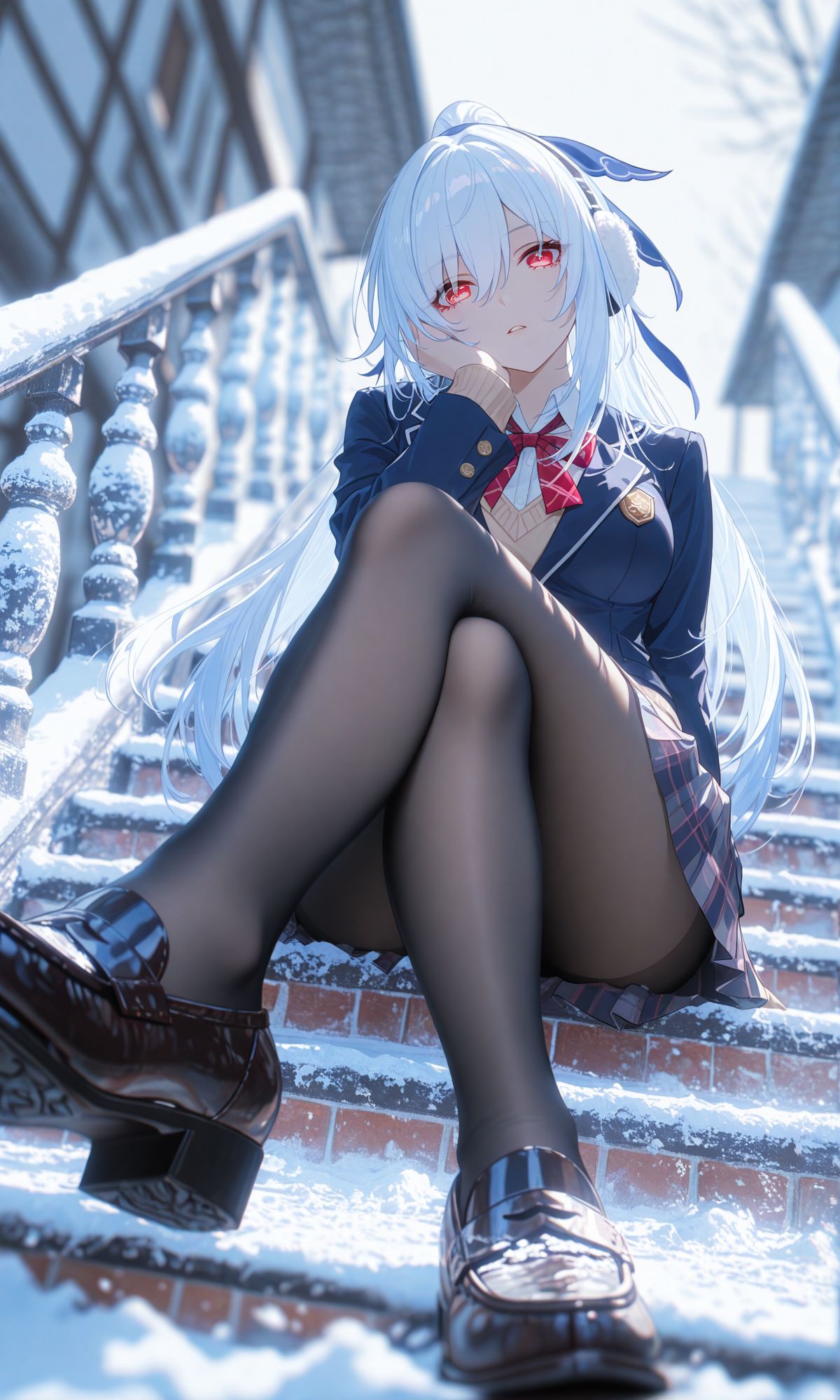 崩坏星穹铁道 同人图 二次元游戏 黑丝裙子大长腿 雪景阶梯,第2张