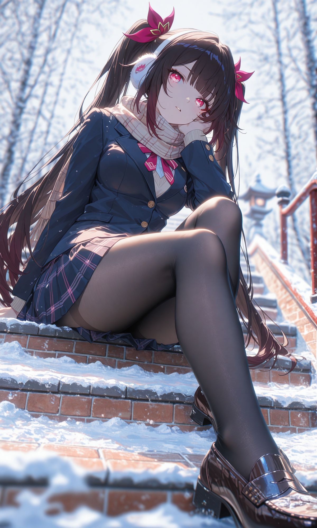 崩坏星穹铁道 同人图 二次元游戏 黑丝裙子大长腿 雪景阶梯,第3张