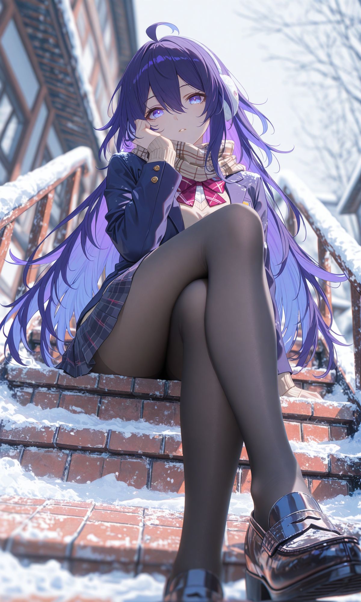 崩坏星穹铁道 同人图 二次元游戏 黑丝裙子大长腿 雪景阶梯,第4张