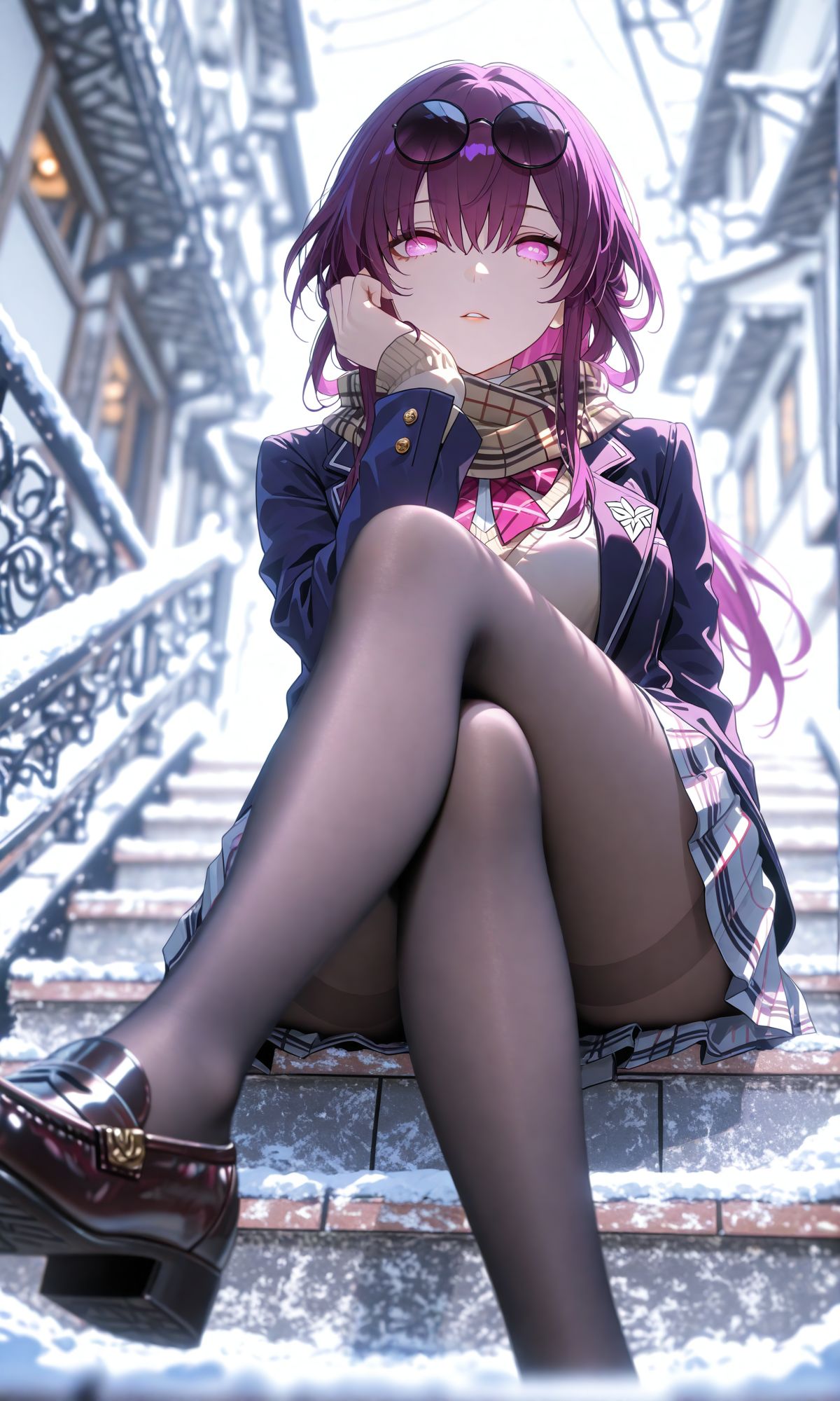 二次元游戏美女 崩坏星穹铁道 黑丝裙子皮鞋大长腿 雪景楼梯,第1张