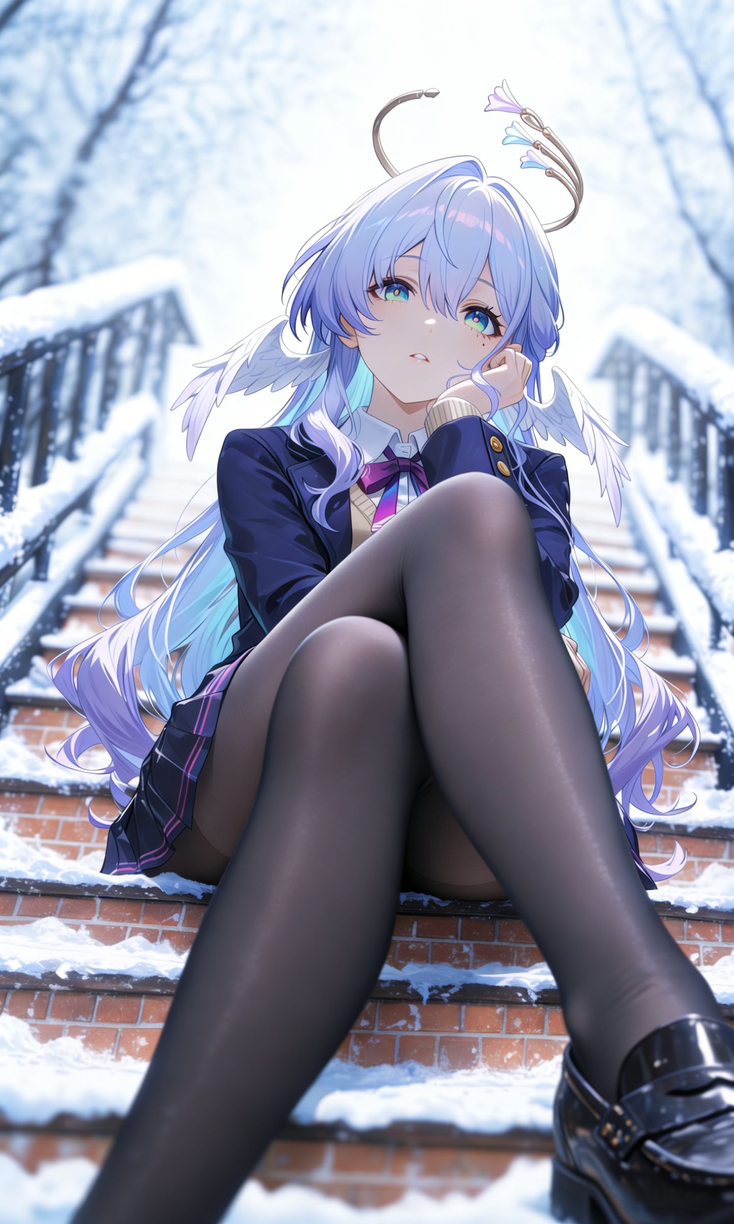 二次元游戏美女 崩坏星穹铁道 黑丝裙子皮鞋大长腿 雪景楼梯,第2张