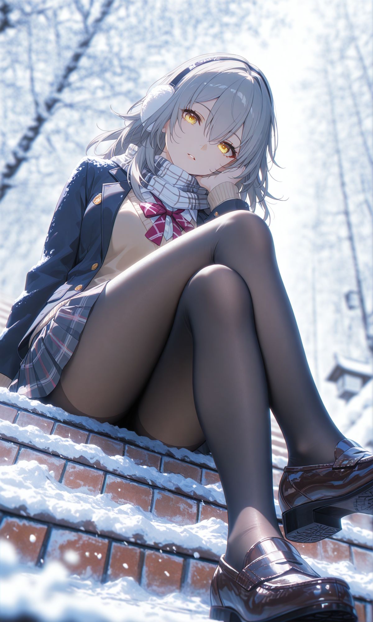 二次元游戏美女 崩坏星穹铁道 黑丝裙子皮鞋大长腿 雪景楼梯,第3张