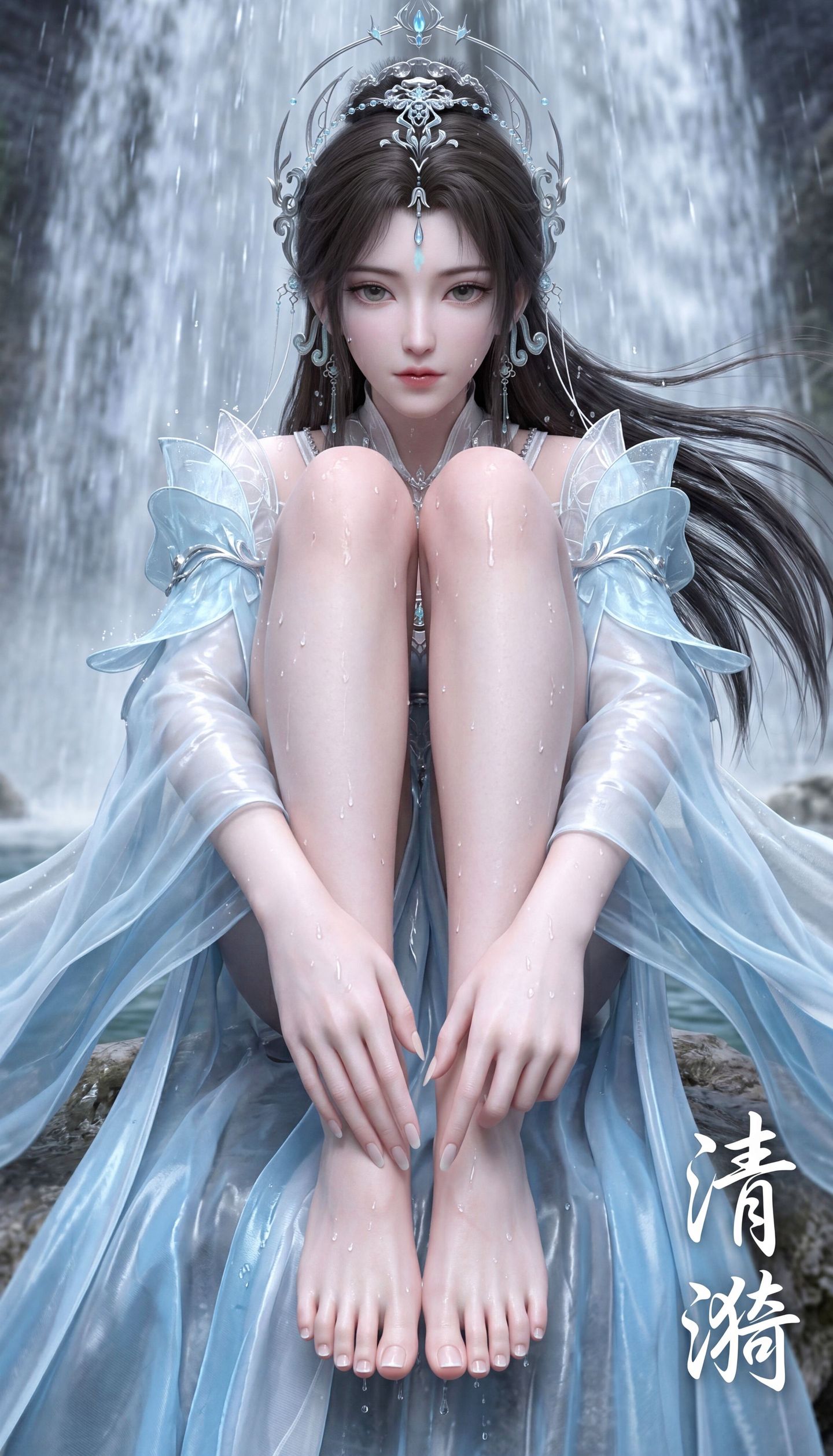 风景瀑布 完美世界 清漪 二次元 古风美女 动漫女孩,第3张