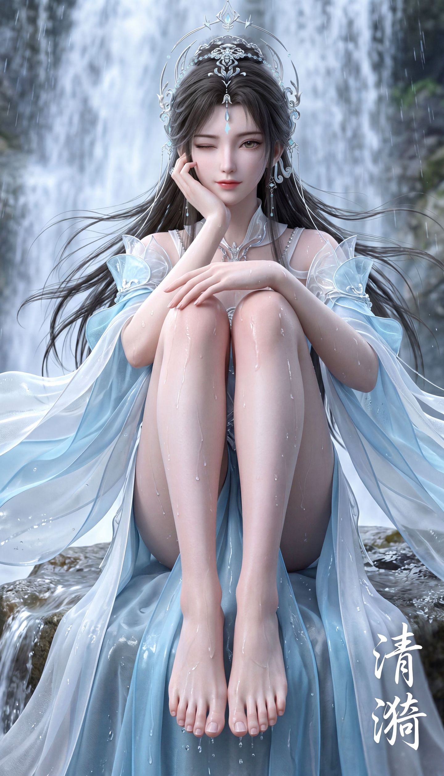 风景瀑布 完美世界 清漪 二次元 古风美女 动漫女孩,第5张