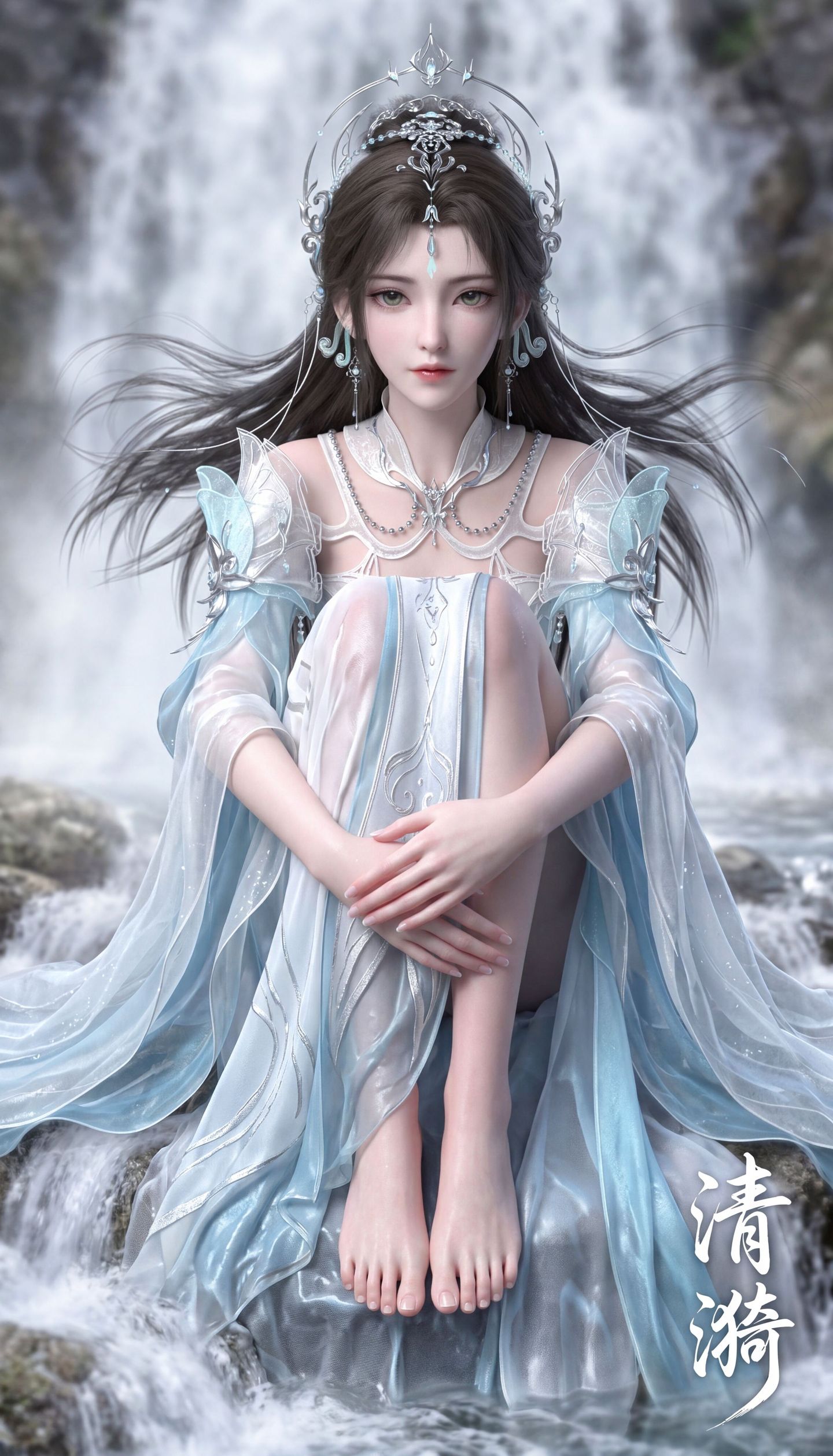 风景瀑布 完美世界 清漪 二次元 古风美女 动漫女孩,第6张