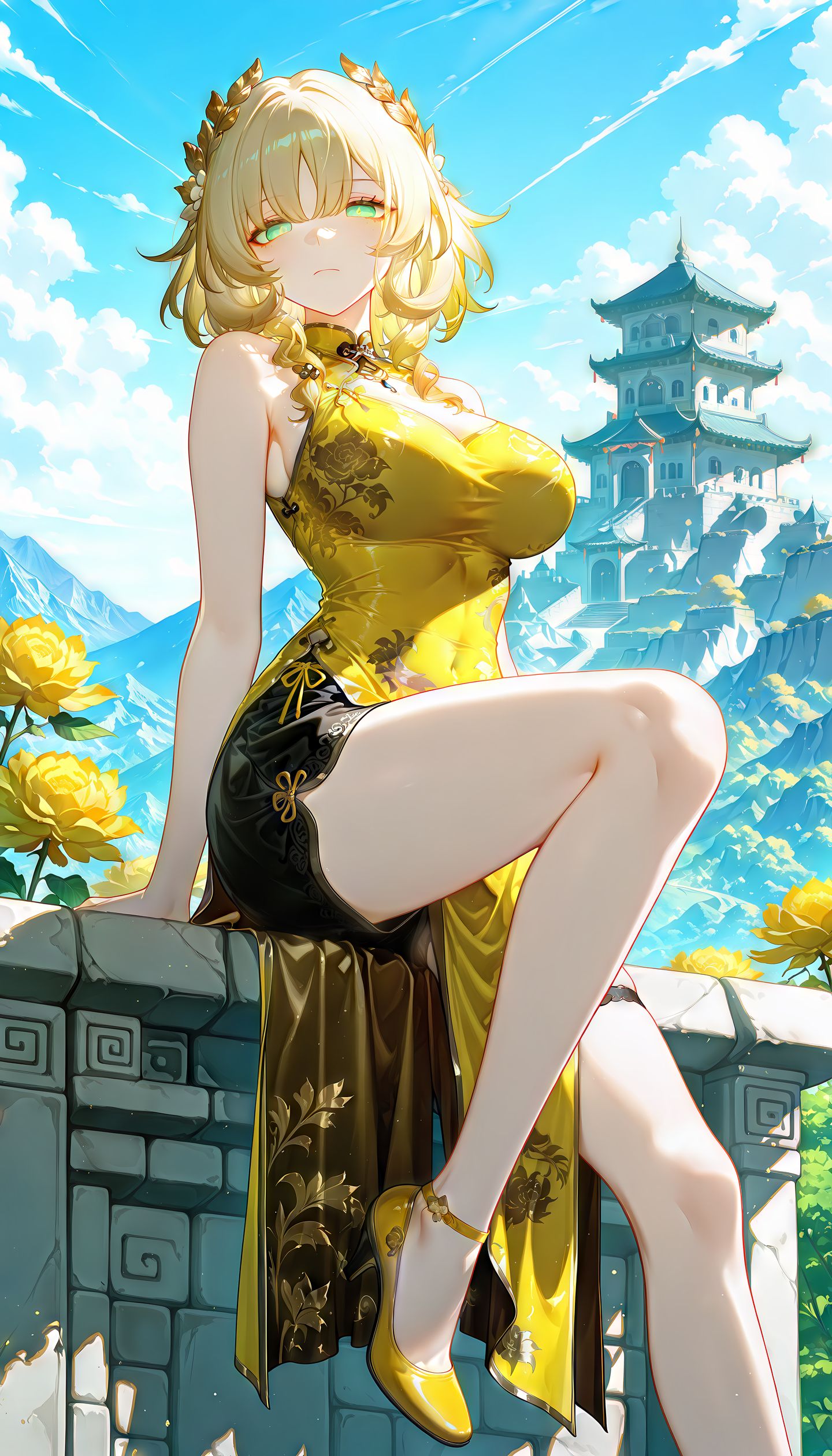 阿格莱雅 崩坏星穹铁道 二次元游戏美图 黄色古风旗袍美女,第1张