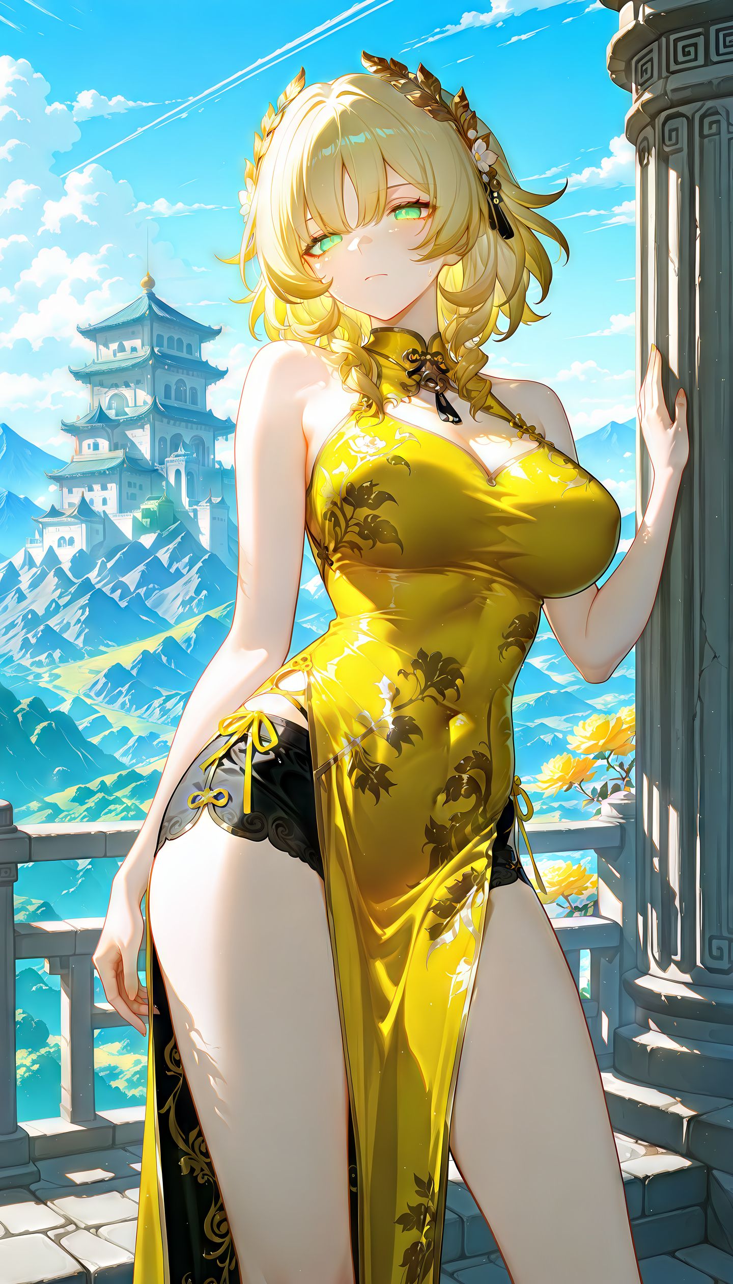 阿格莱雅 崩坏星穹铁道 二次元游戏美图 黄色古风旗袍美女,第2张