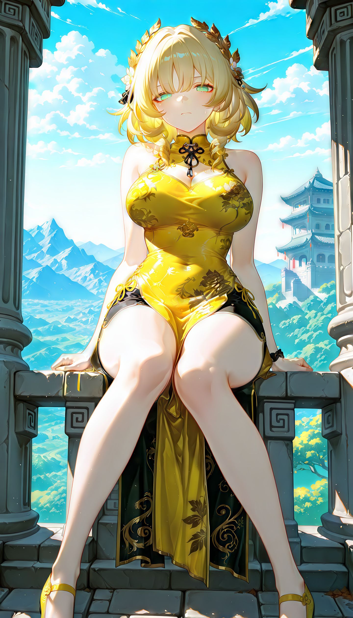 阿格莱雅 崩坏星穹铁道 二次元游戏美图 黄色古风旗袍美女,第3张