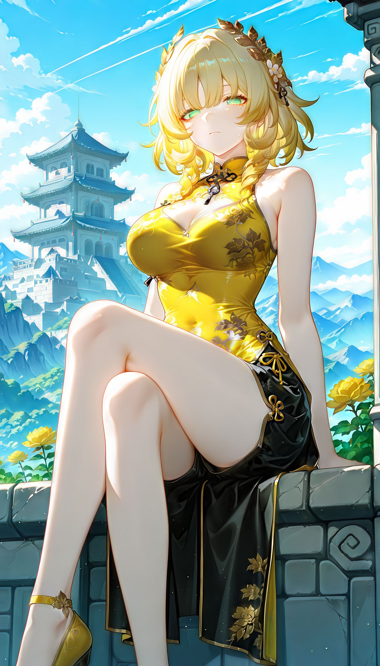 阿格莱雅 崩坏星穹铁道 二次元游戏美图 黄色古风旗袍美女,第5张