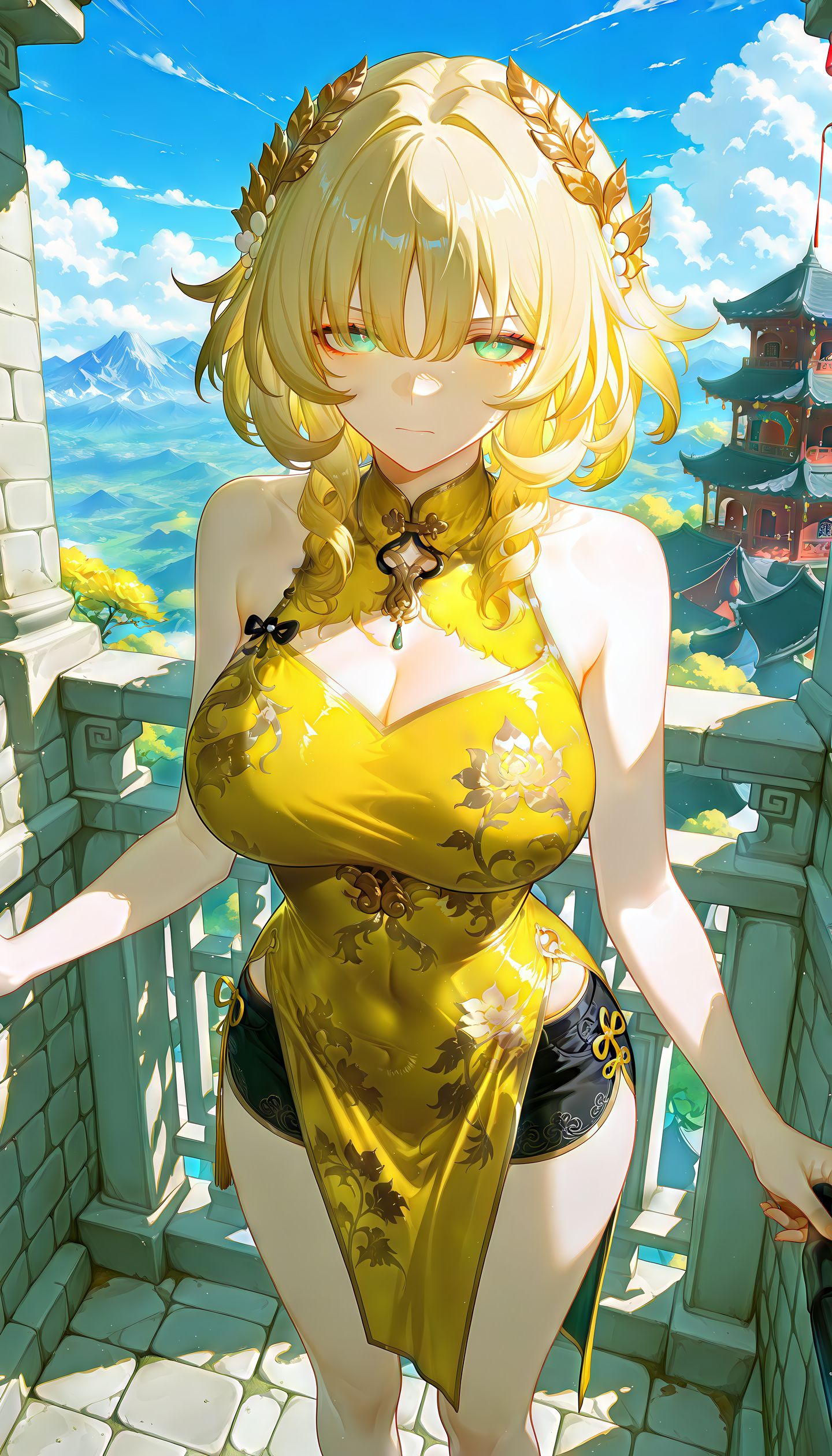 阿格莱雅 崩坏星穹铁道 二次元游戏美图 黄色古风旗袍美女,第4张