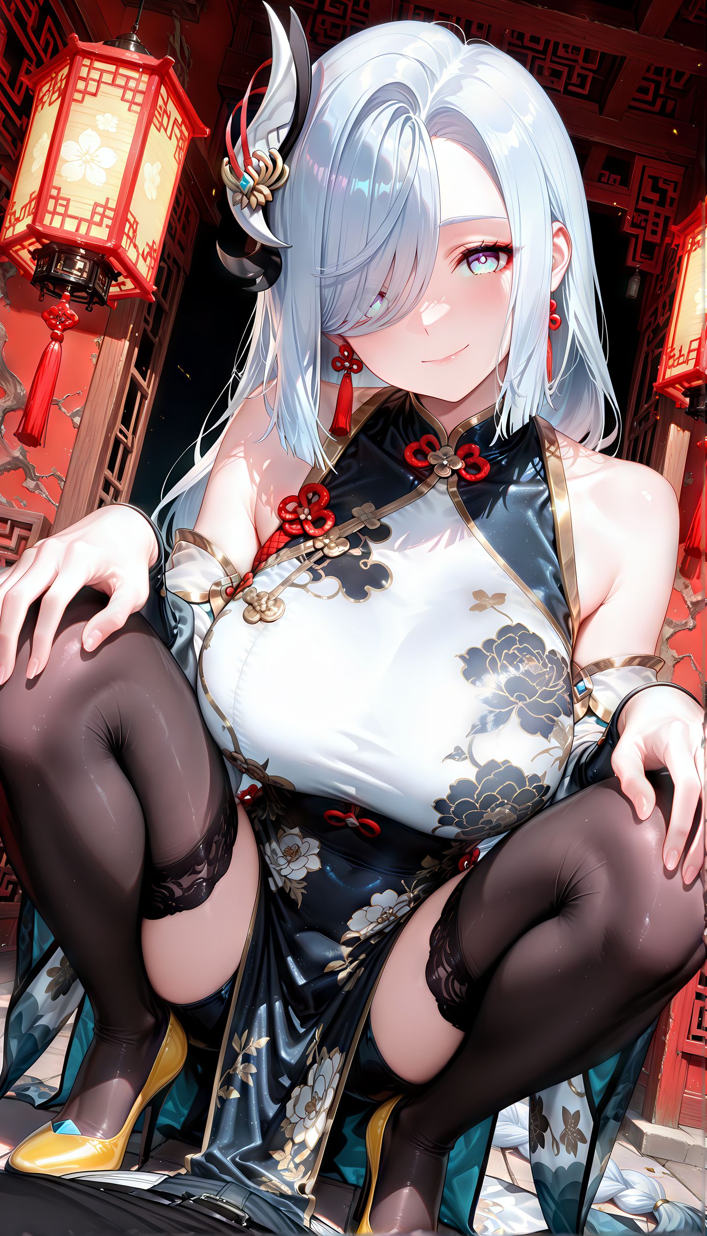 申鹤 原神 游戏同人AI二创 黑丝过膝袜 二次元美女大长腿,第2张