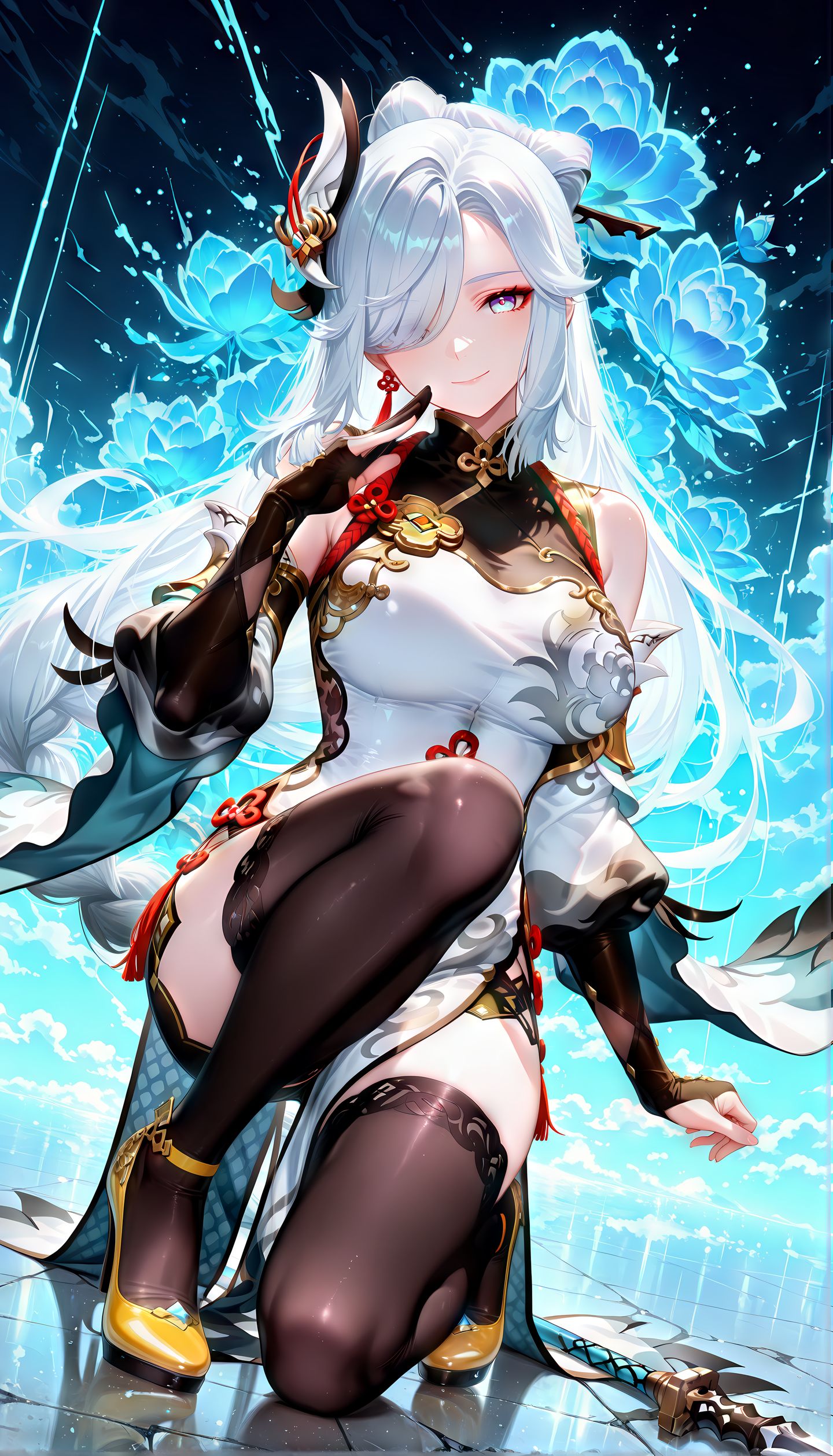 申鹤 原神 游戏同人AI二创 黑丝过膝袜 二次元美女大长腿,第3张