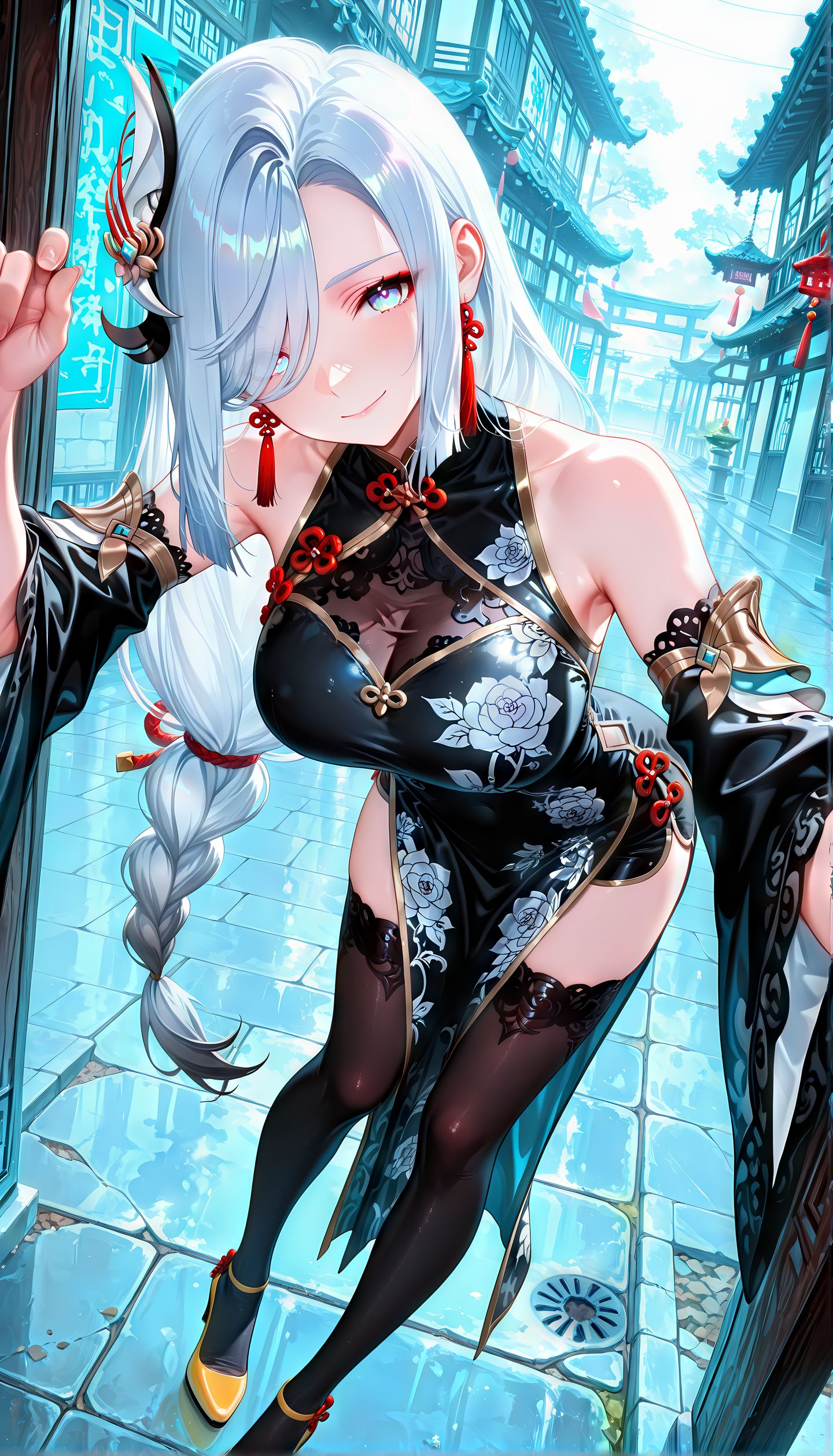 申鹤 原神 游戏同人AI二创 黑丝过膝袜 二次元美女大长腿,第4张