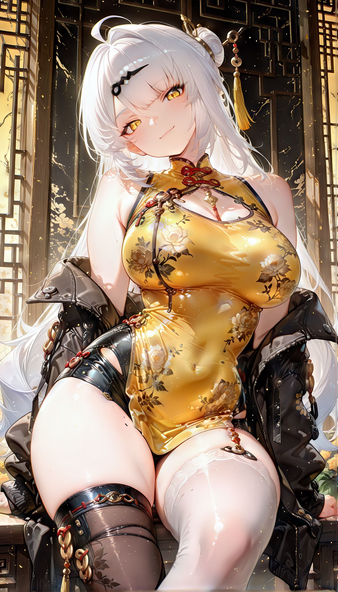 仪玄 绝区零 米哈游 黄色旗袍 二次元游戏 肉肉腿 白毛,第1张