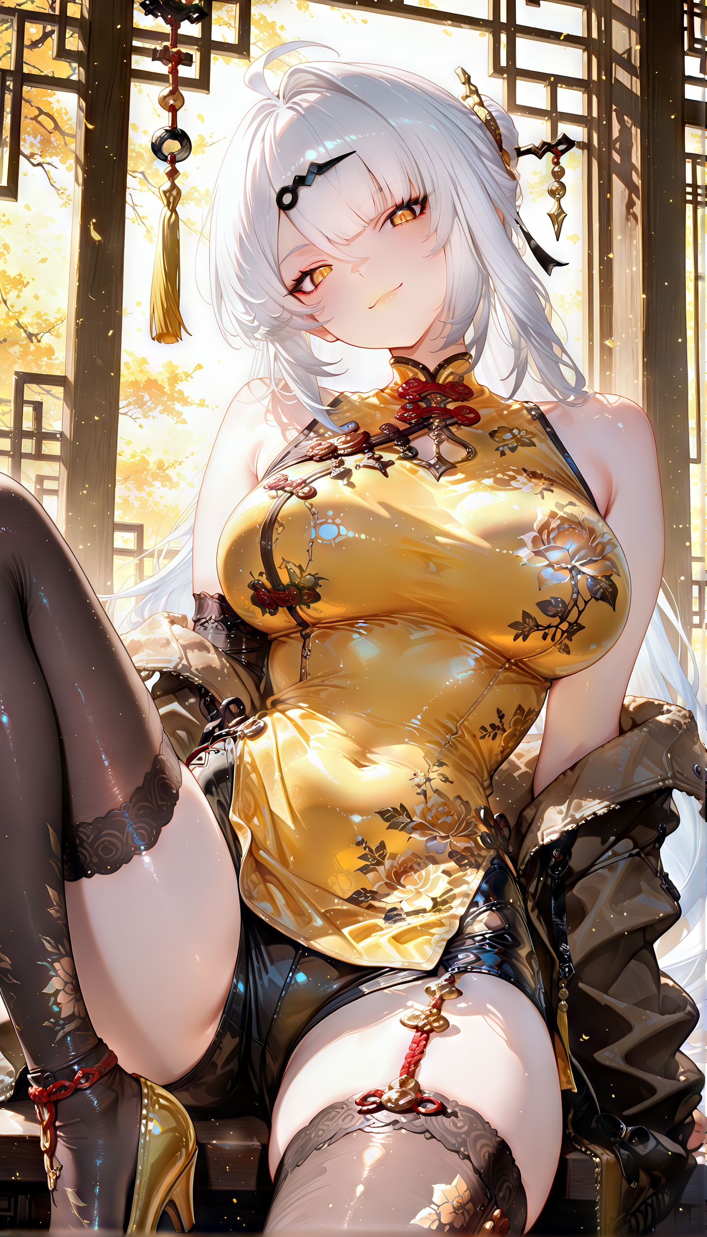 仪玄 绝区零 米哈游 黄色旗袍 二次元游戏 肉肉腿 白毛,第2张