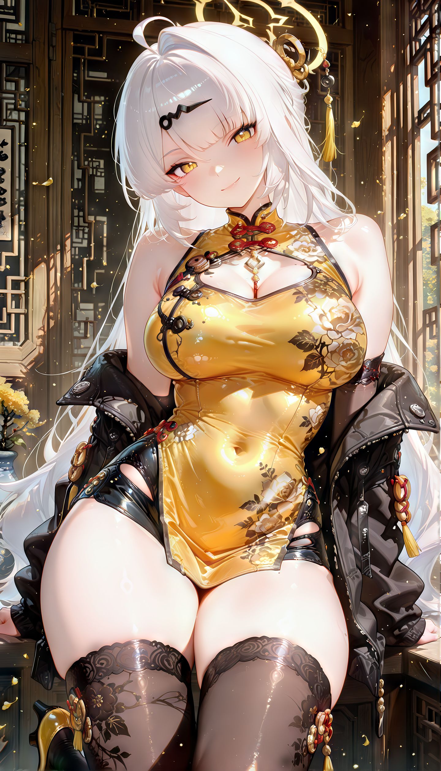 仪玄 绝区零 米哈游 黄色旗袍 二次元游戏 肉肉腿 白毛,第5张