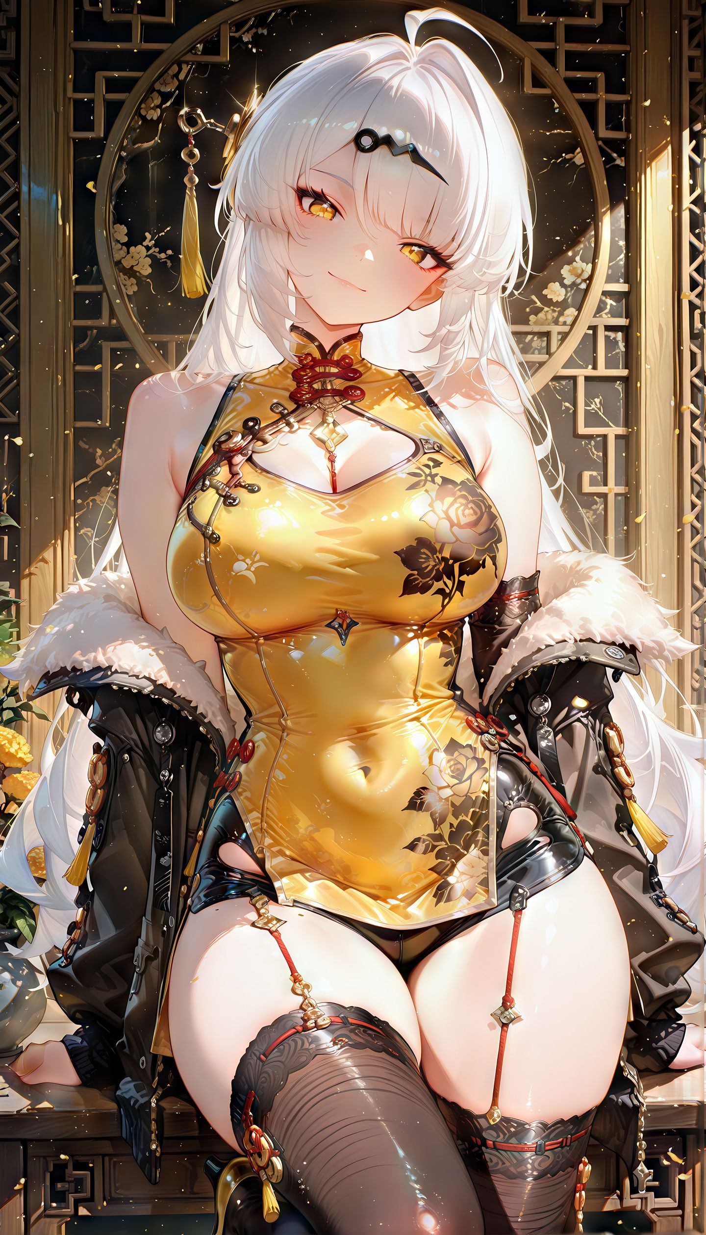 仪玄 绝区零 米哈游 黄色旗袍 二次元游戏 肉肉腿 白毛,第4张