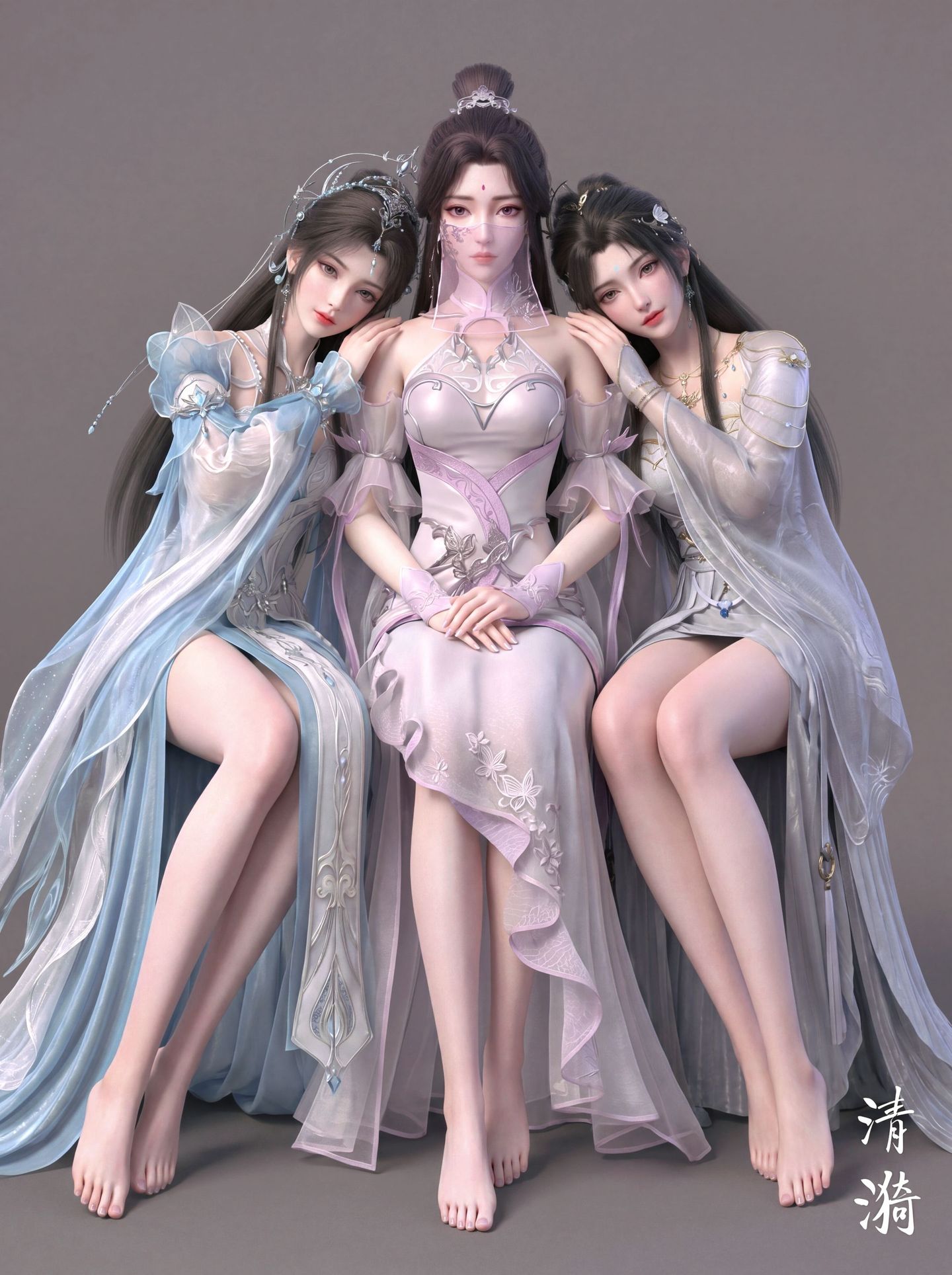 清漪 三人版合照 国漫动漫 AI动漫二创 完美世界女主 又开后宫,第4张