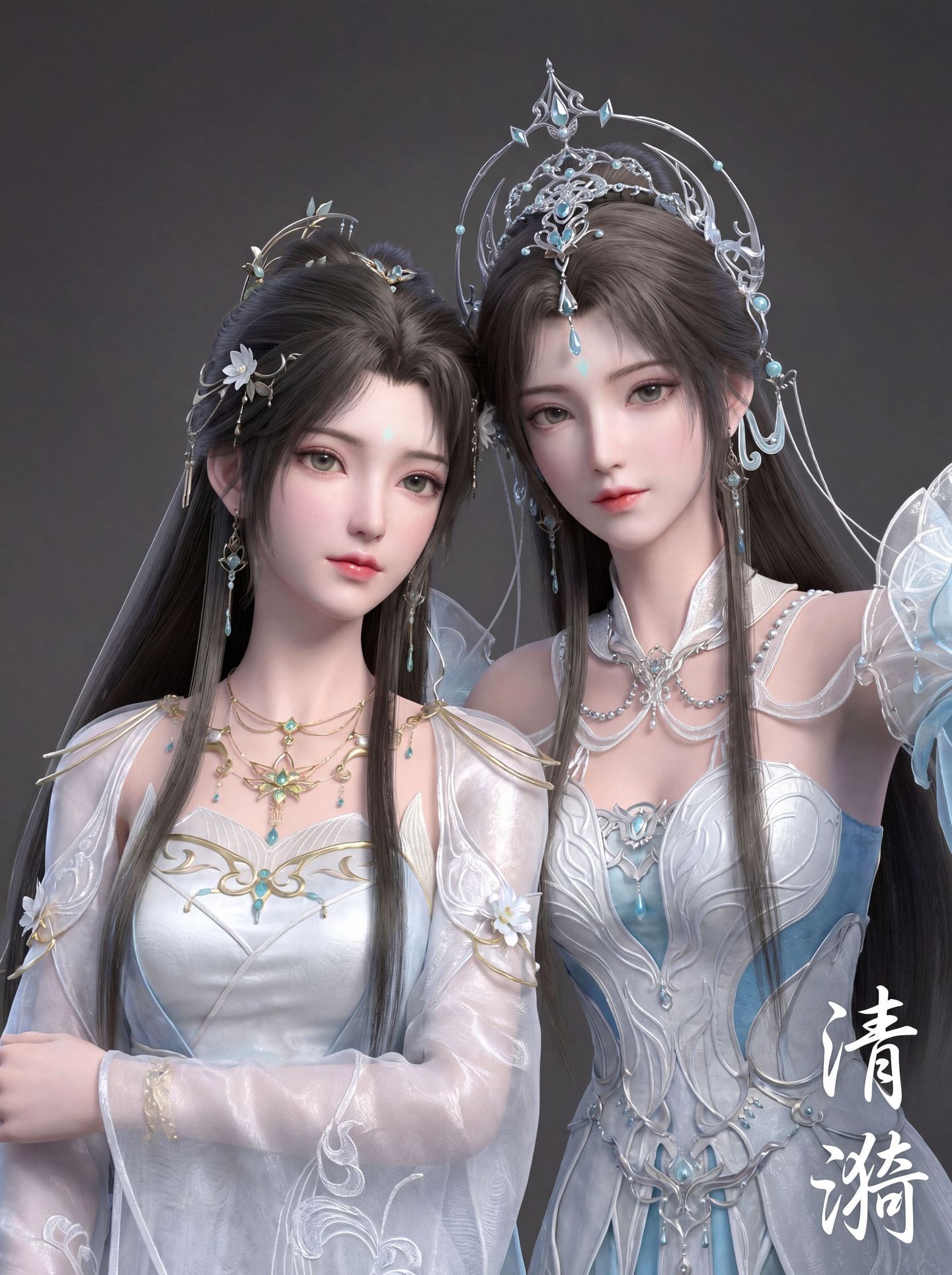 清漪 闺蜜照 双人照 完美世界动画 国漫女神 3D国产动漫美女 建模,第1张